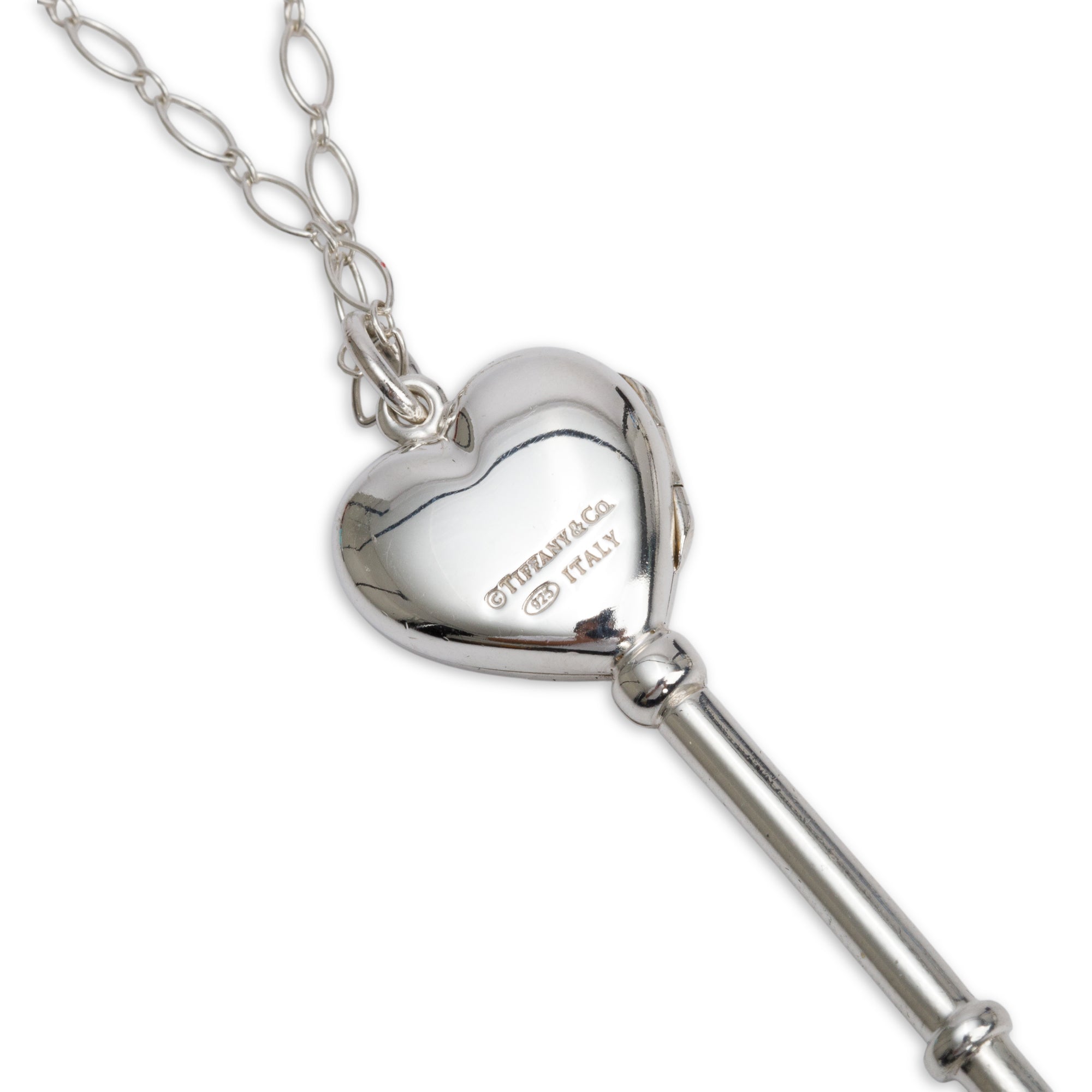 Tiffany & Co. Sterling Silver Heart Locket Key Pendant Necklace