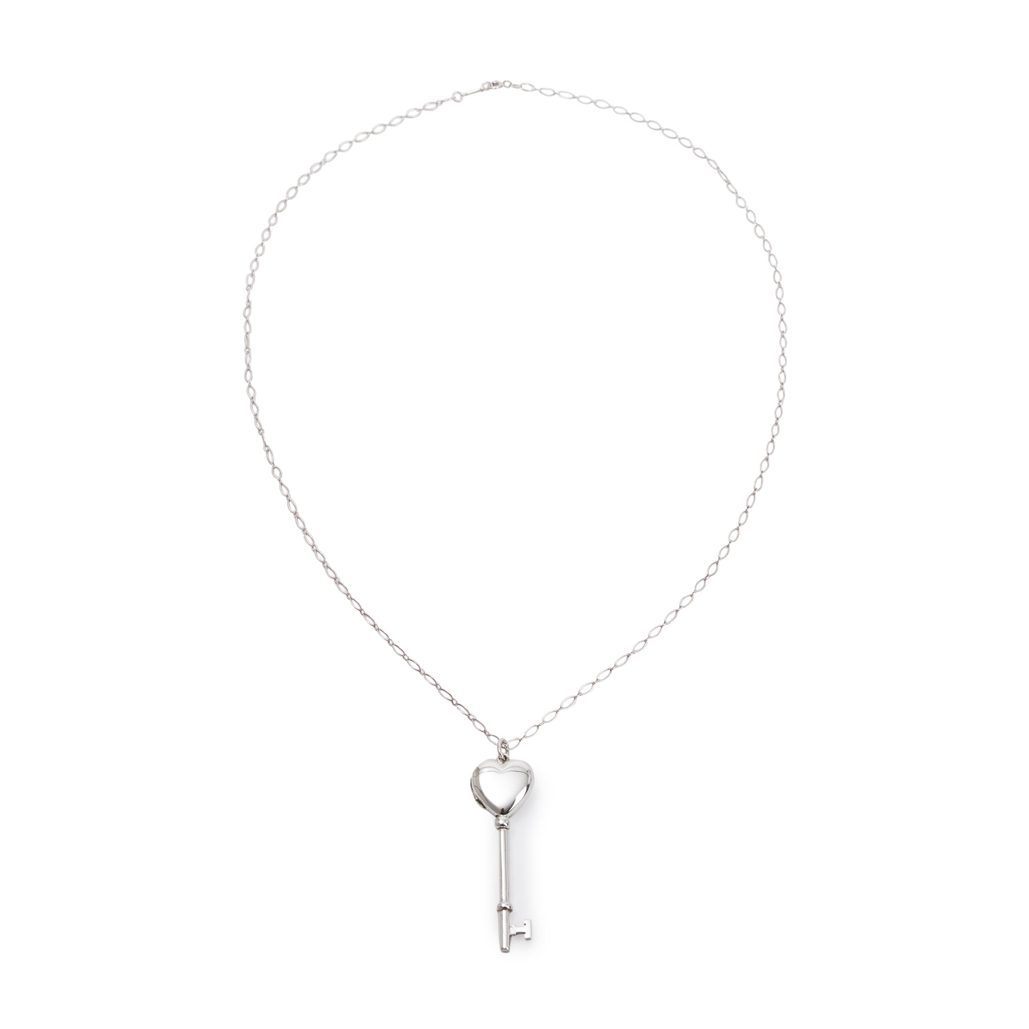 Tiffany & Co. Sterling Silver Heart Locket Key Pendant Necklace