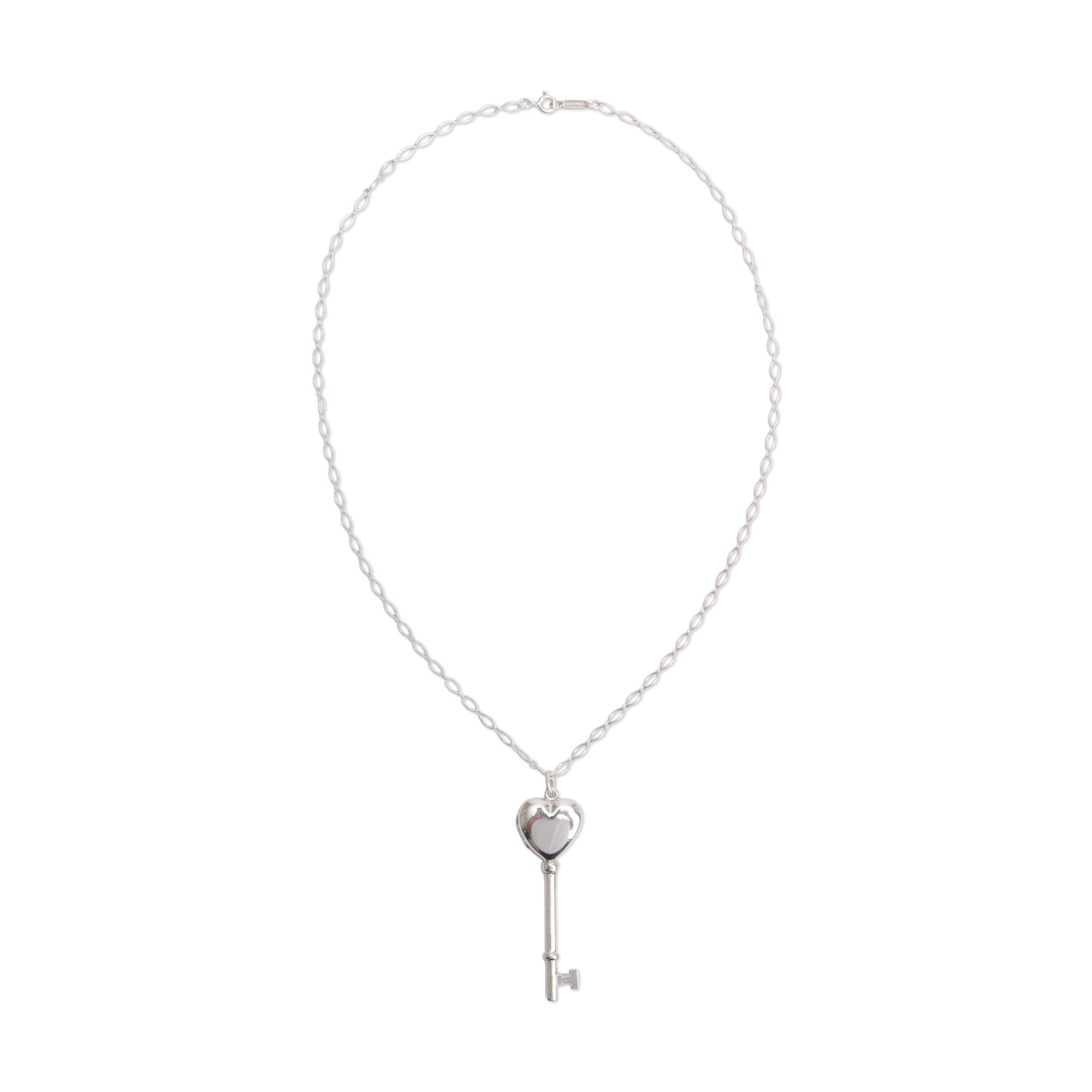 Tiffany & Co. Sterling Silver Heart Locket Key Pendant Necklace