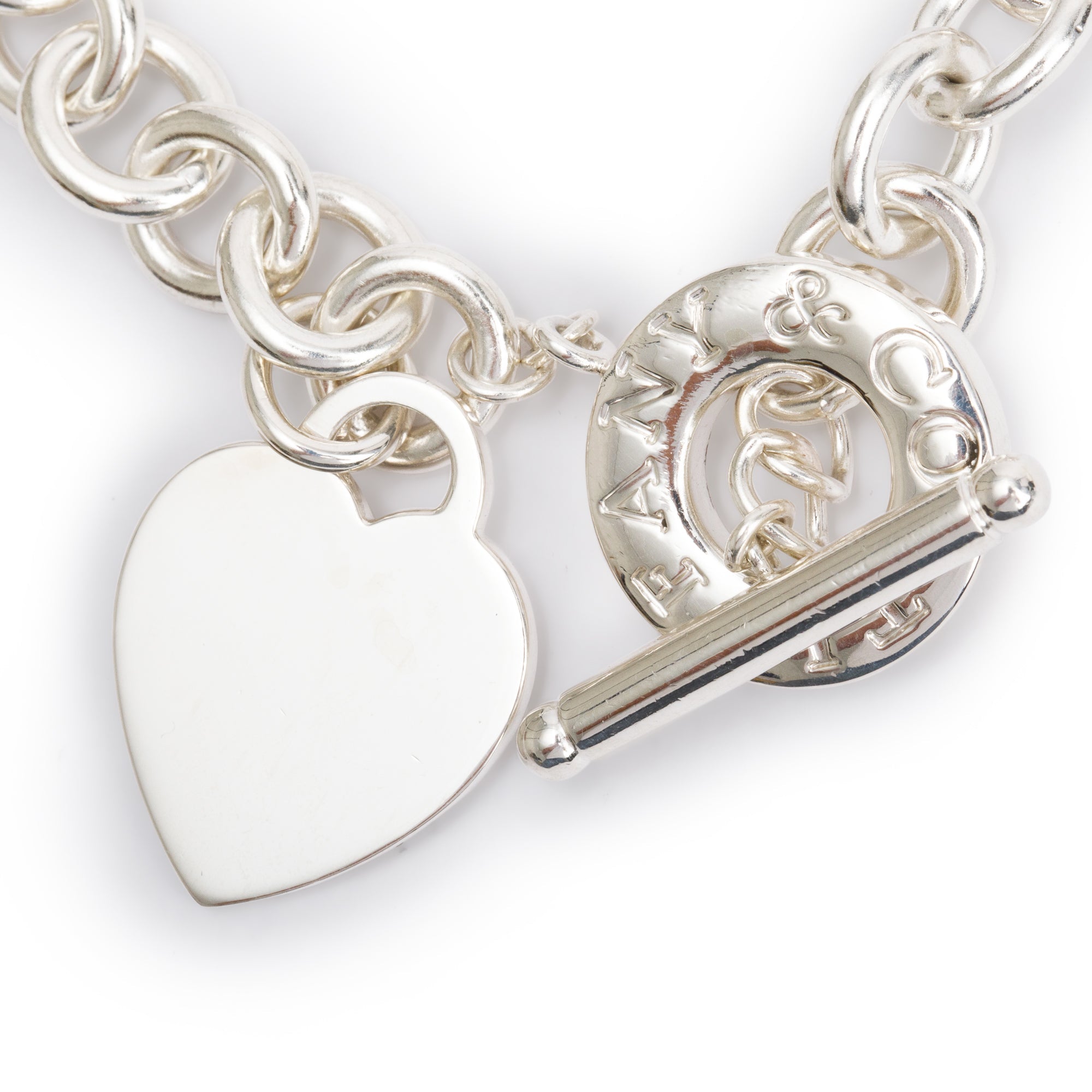 Tiffany & Co. Sterling Silver Heart Tag Charm Bracelet with Toggle Clasp