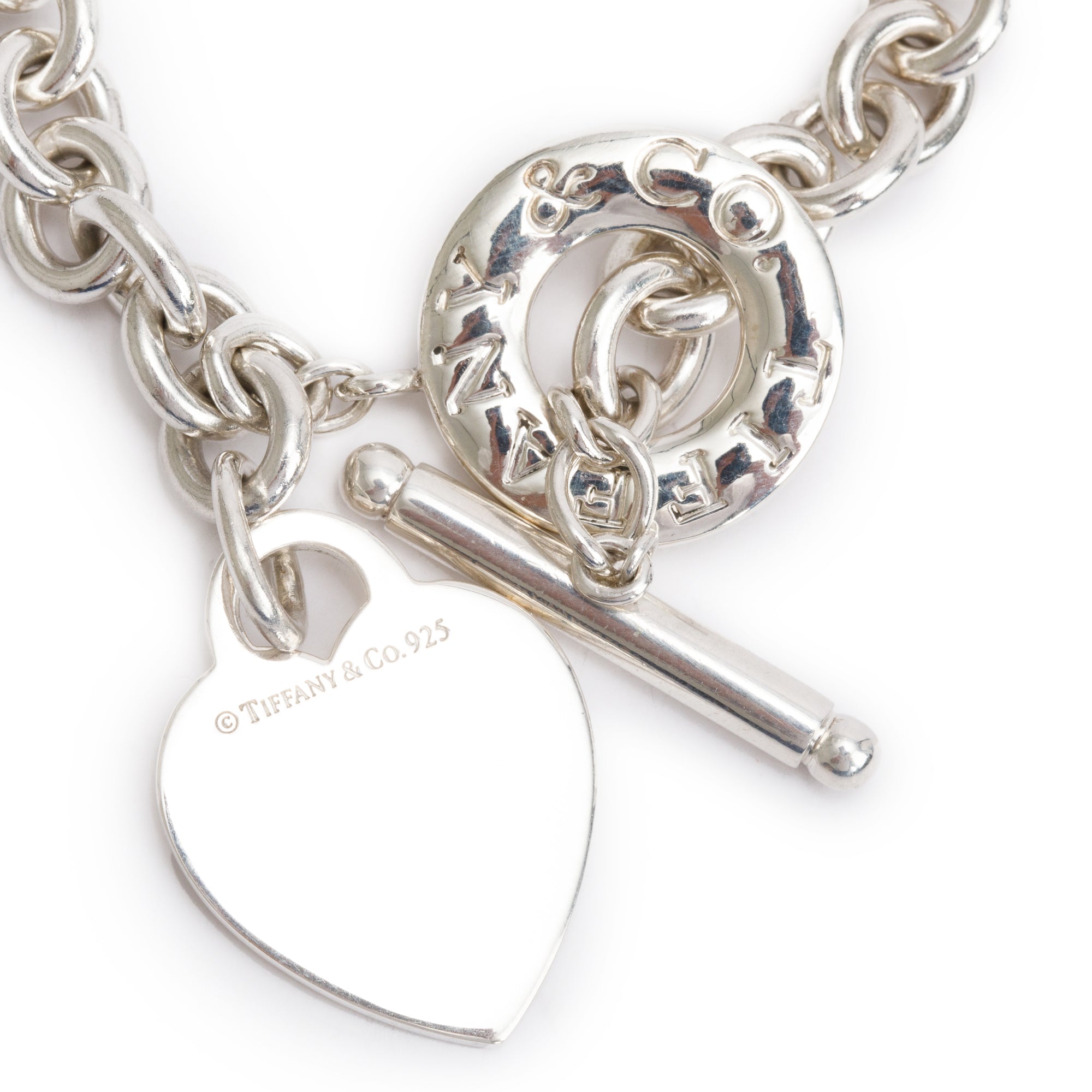 Tiffany & Co. Sterling Silver Heart Tag Charm Bracelet with Toggle Clasp