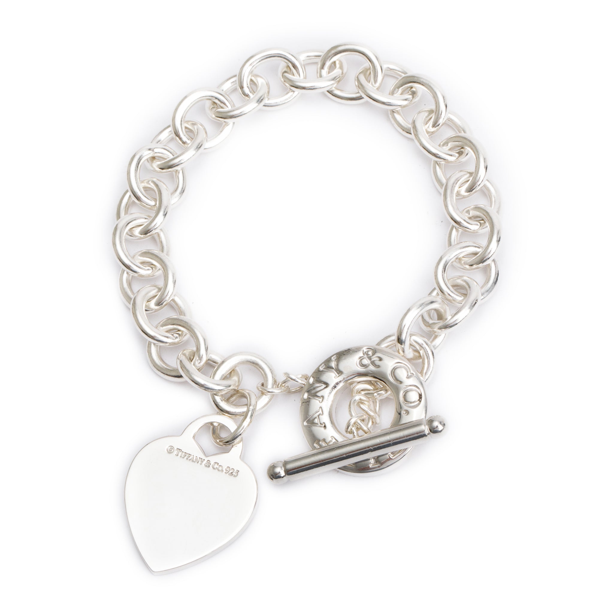Tiffany & Co. Sterling Silver Heart Tag Charm Bracelet with Toggle Clasp