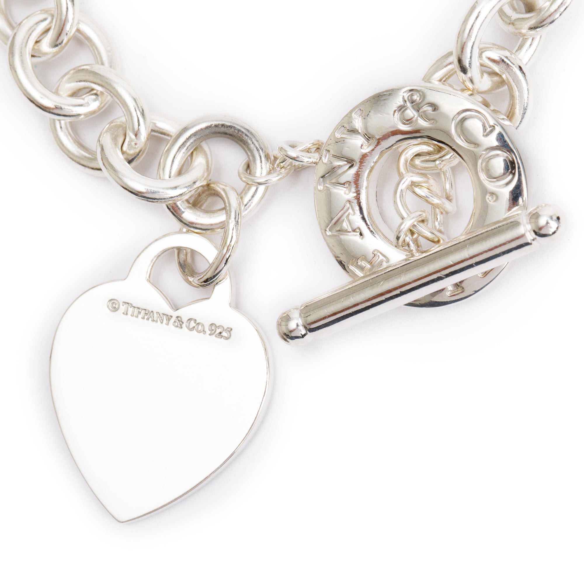 Tiffany & Co. Sterling Silver Heart Tag Charm Bracelet with Toggle Clasp