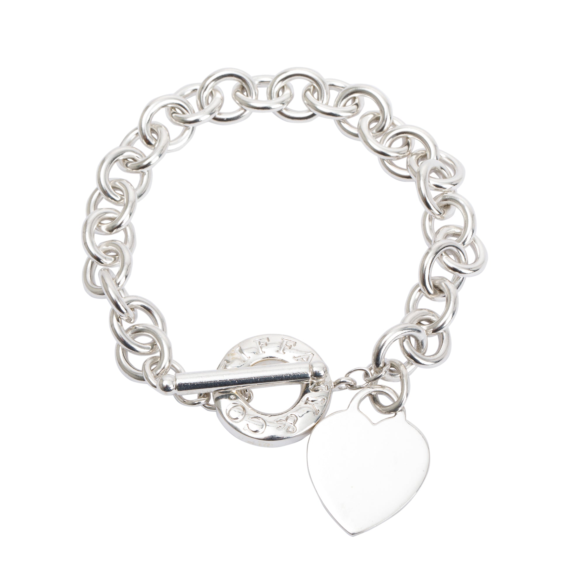 Tiffany & Co. Sterling Silver Heart Tag Charm Bracelet with Toggle Clasp