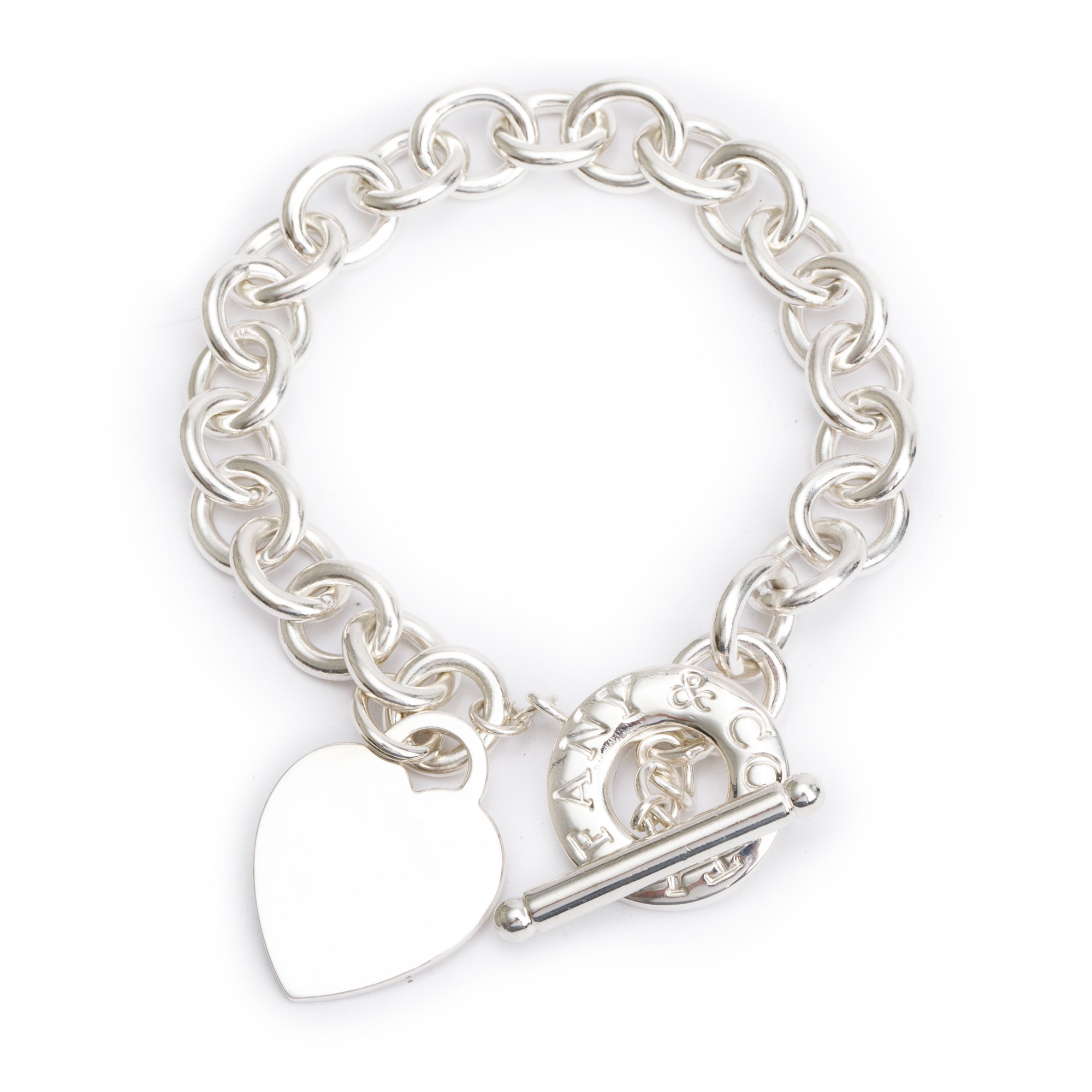Tiffany & Co. Sterling Silver Heart Tag Charm Bracelet with Toggle Clasp