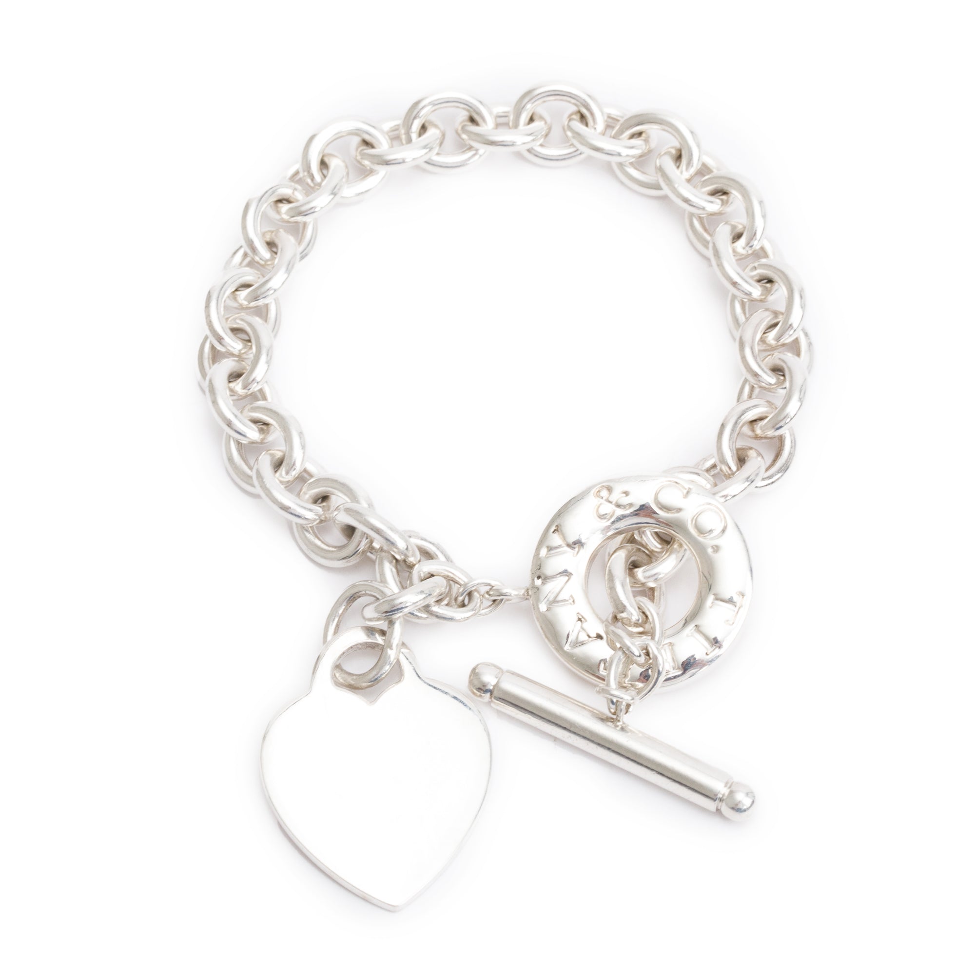 Tiffany & Co. Sterling Silver Heart Tag Charm Bracelet with Toggle Clasp