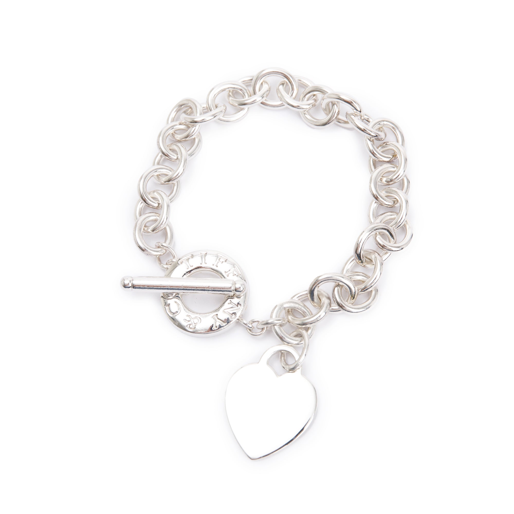 Tiffany & Co. Sterling Silver Heart Tag Charm Bracelet with Toggle Clasp