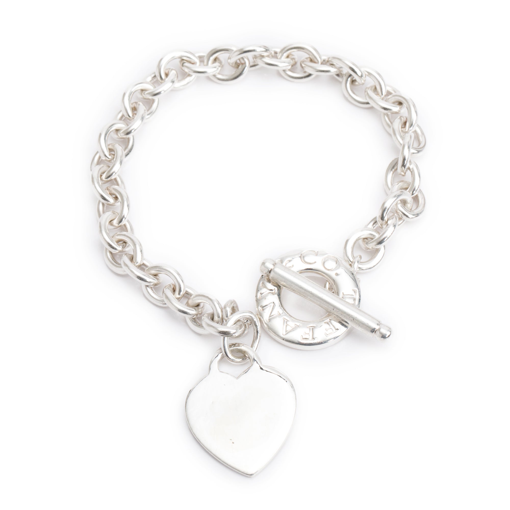 Tiffany & Co. Sterling Silver Heart Tag Charm Bracelet with Toggle Clasp