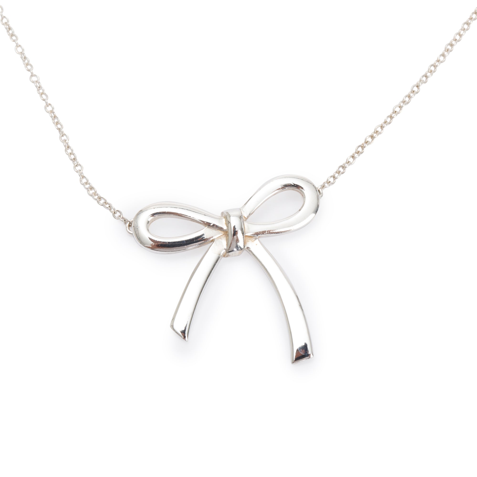 Tiffany & Co. Sterling Silver Large Bow Pendant Necklace