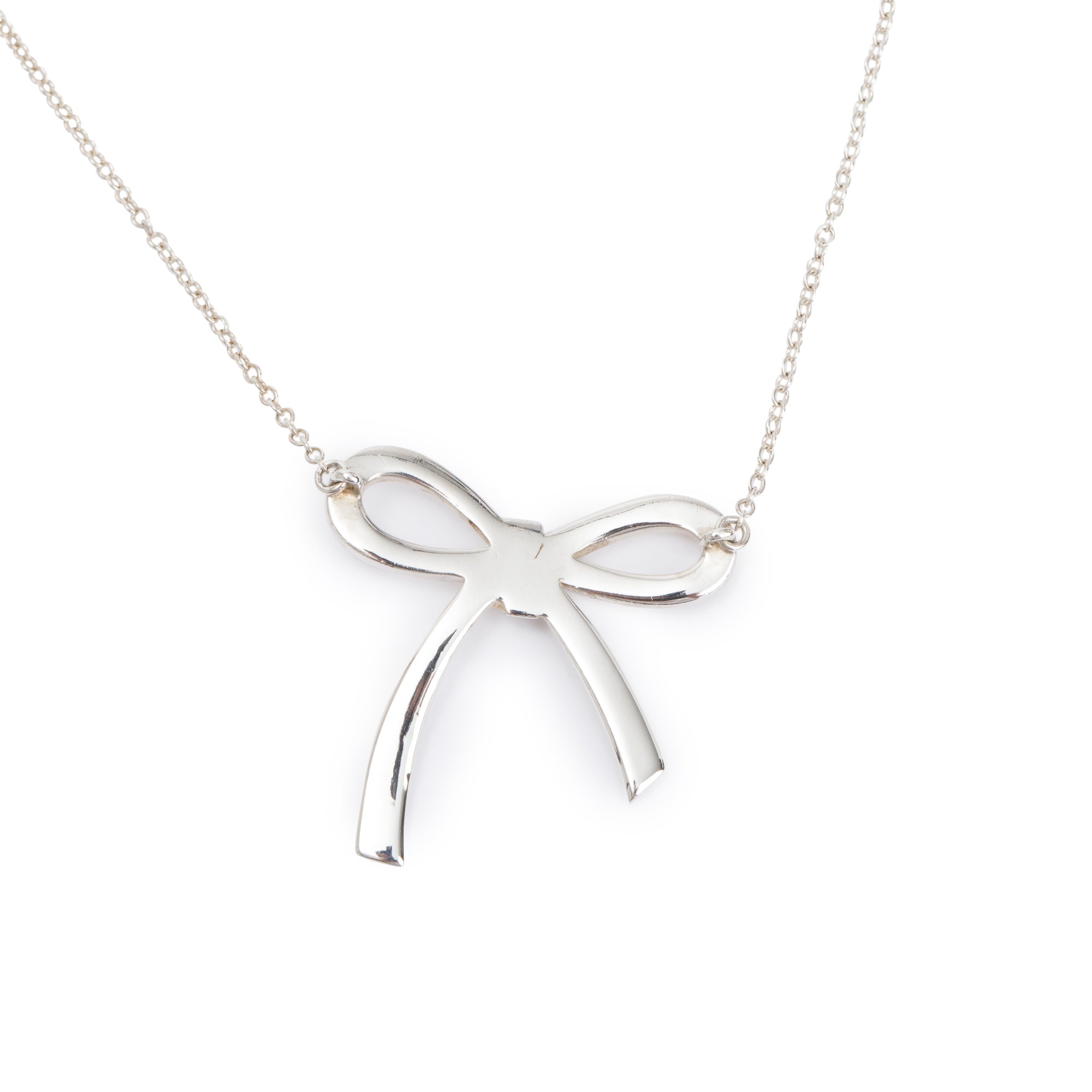 Tiffany & Co. Sterling Silver Large Bow Pendant Necklace
