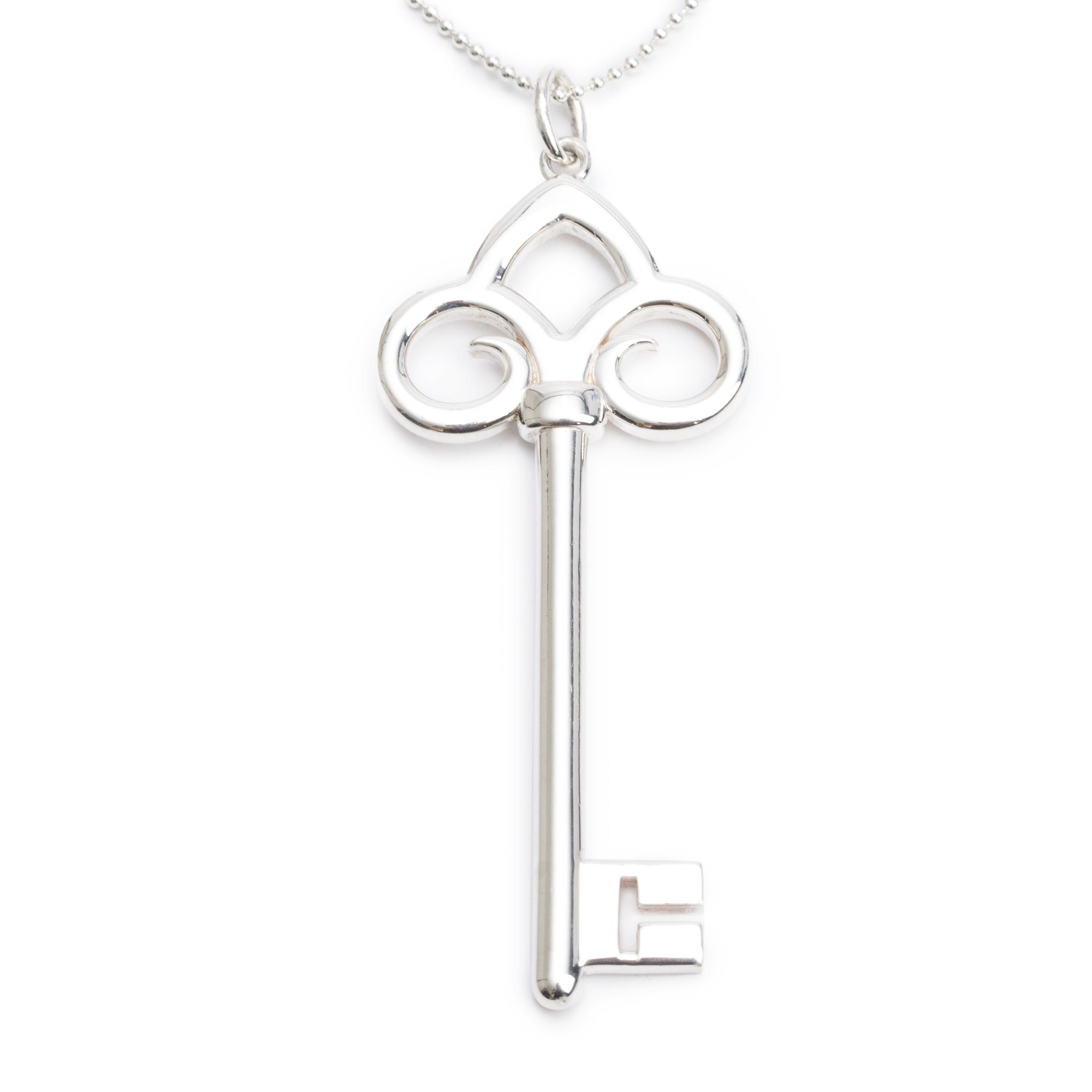Tiffany & Co. Sterling Silver Large Fleur de Lis Key Pendant Necklace