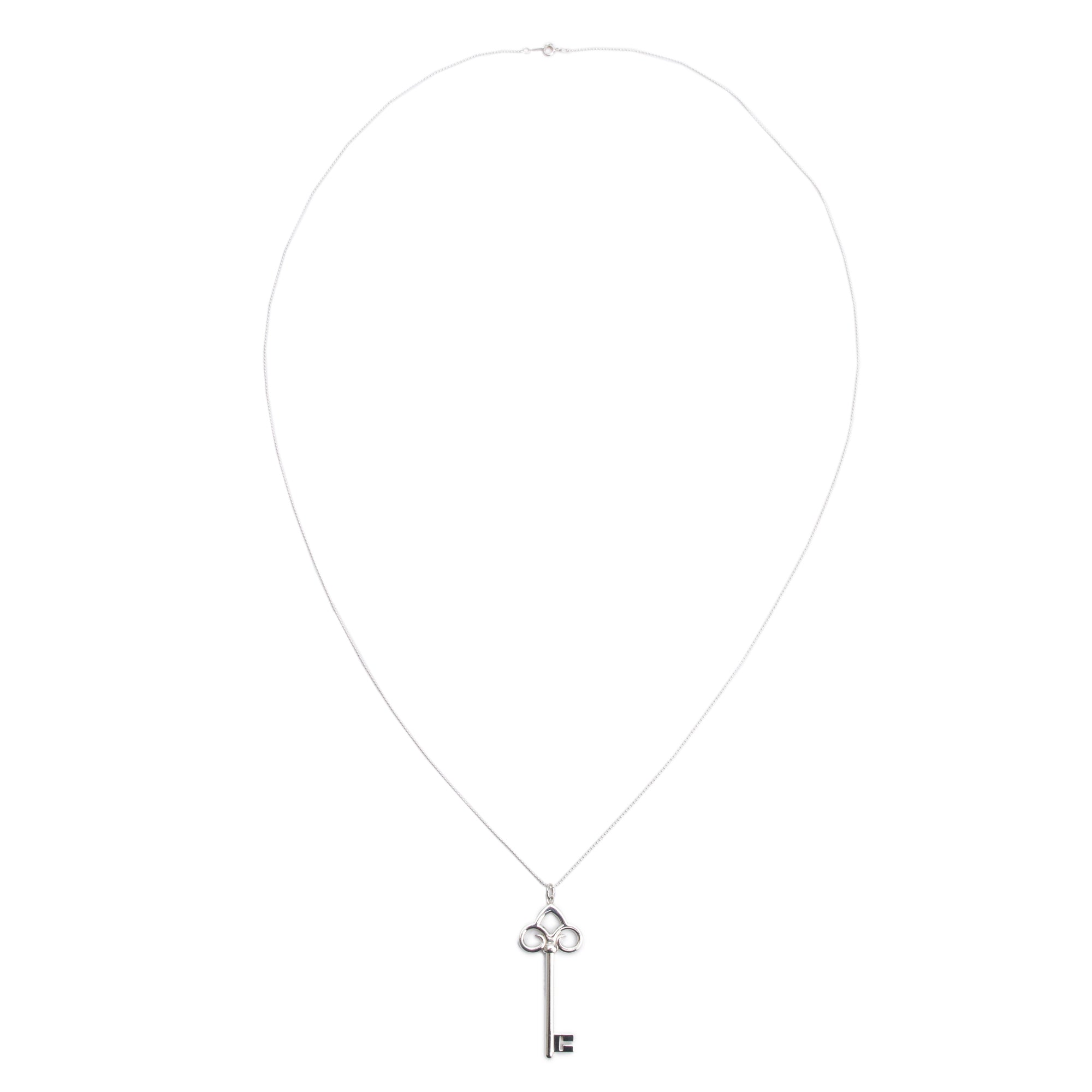 Tiffany & Co. Sterling Silver Large Fleur de Lis Key Pendant Necklace