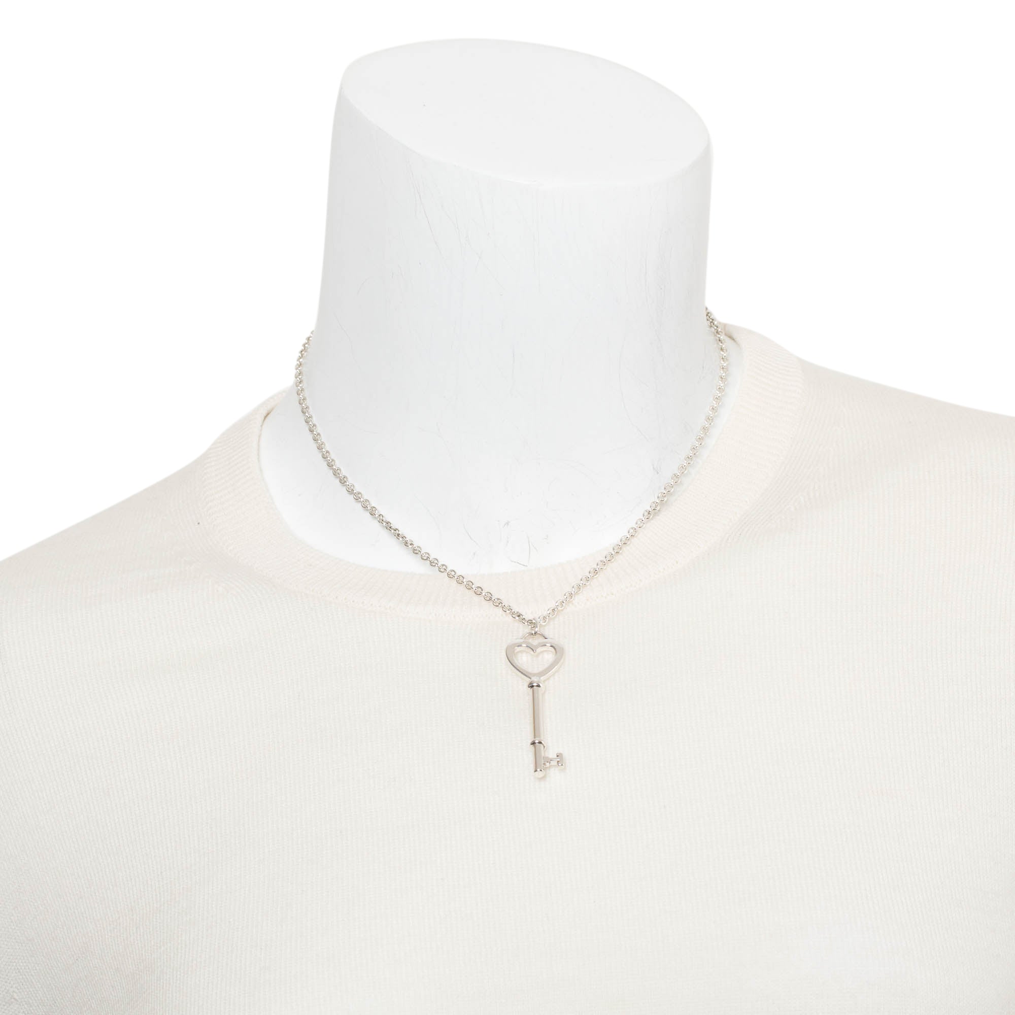Tiffany & Co. Sterling Silver Large Heart Key Pendant Necklace