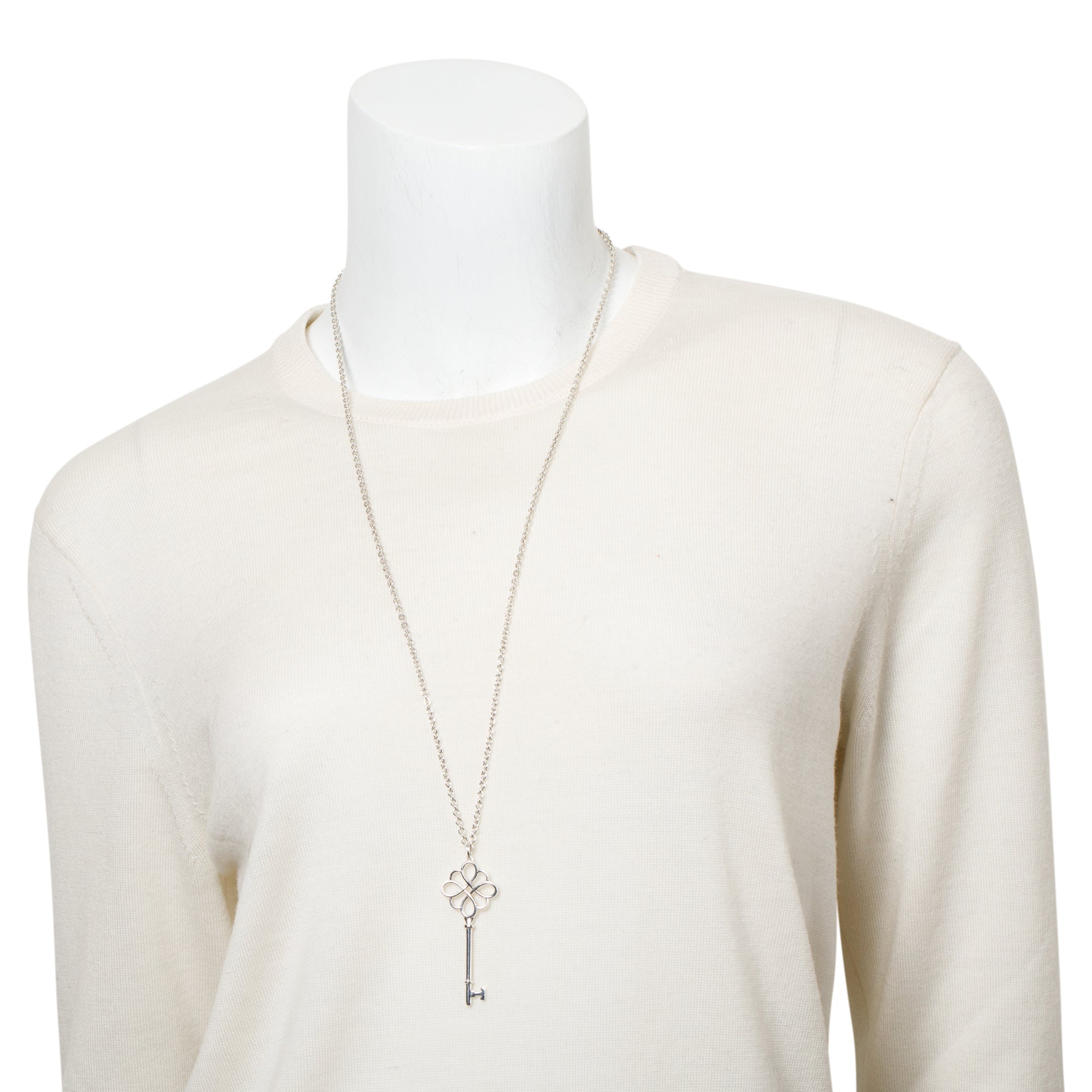 Tiffany & Co. Sterling Silver Large Love Knot Key Pendant Necklace