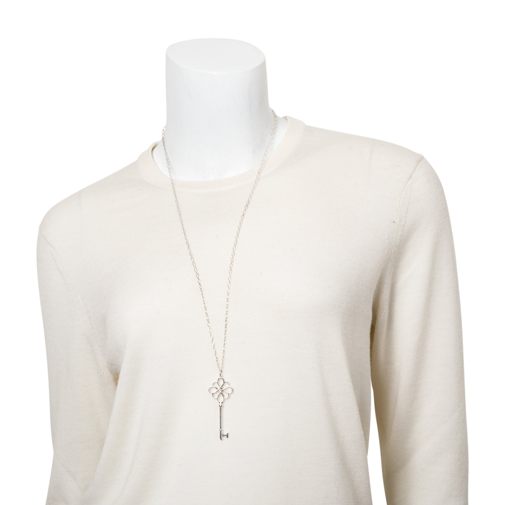 Tiffany & Co. Sterling Silver Large Love Knot Key Pendant Necklace