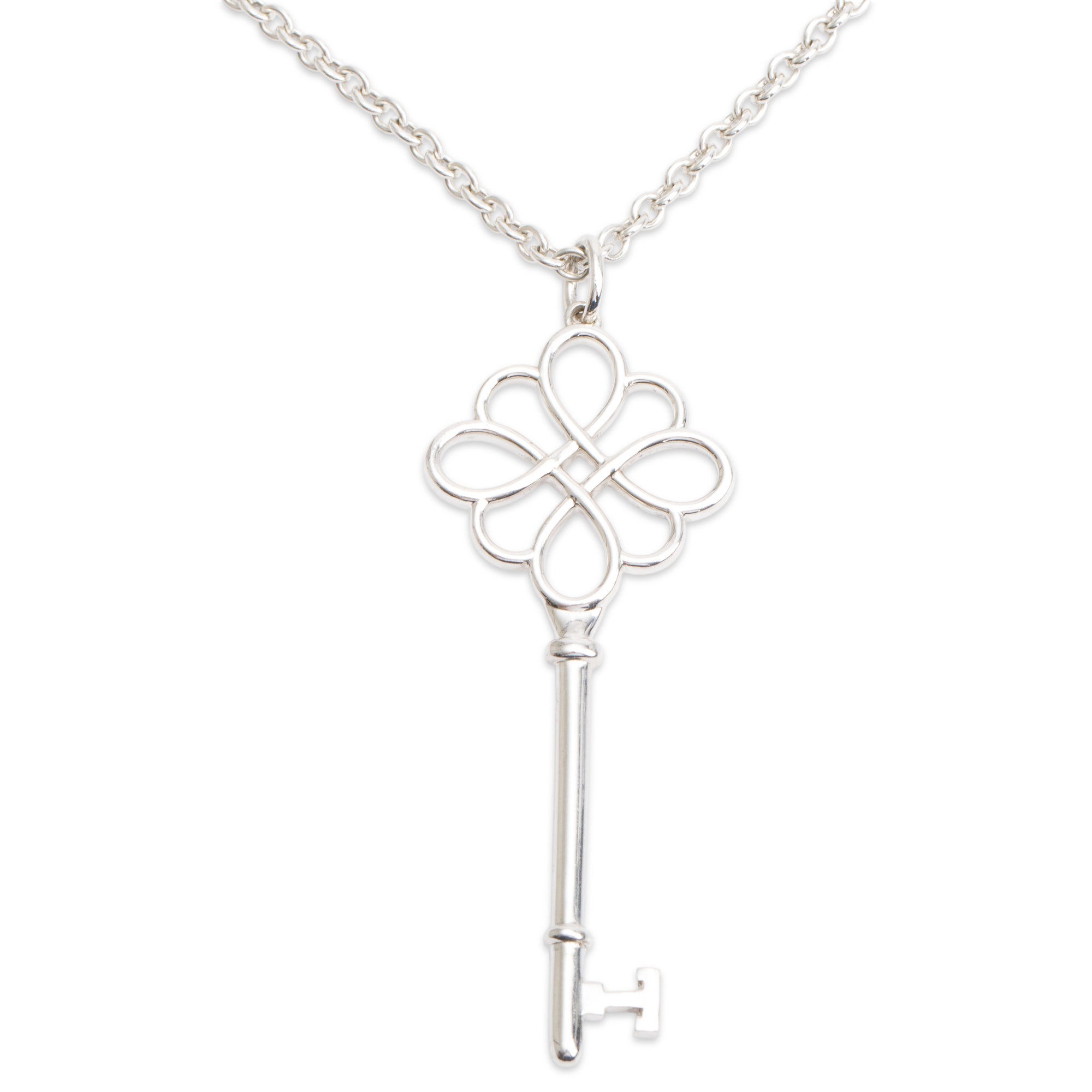 Tiffany & Co. Sterling Silver Large Love Knot Key Pendant Necklace