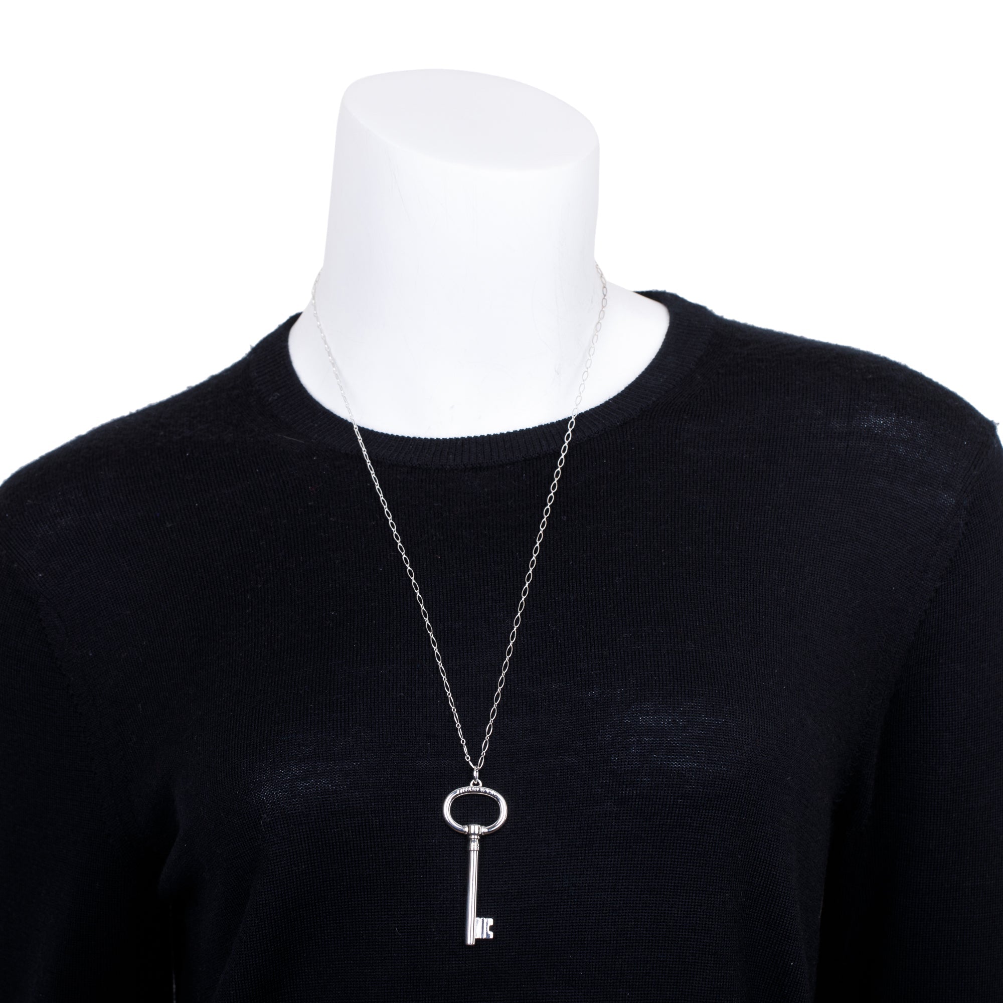 Tiffany & Co. Sterling Silver Large Oval Key Pendant Necklace