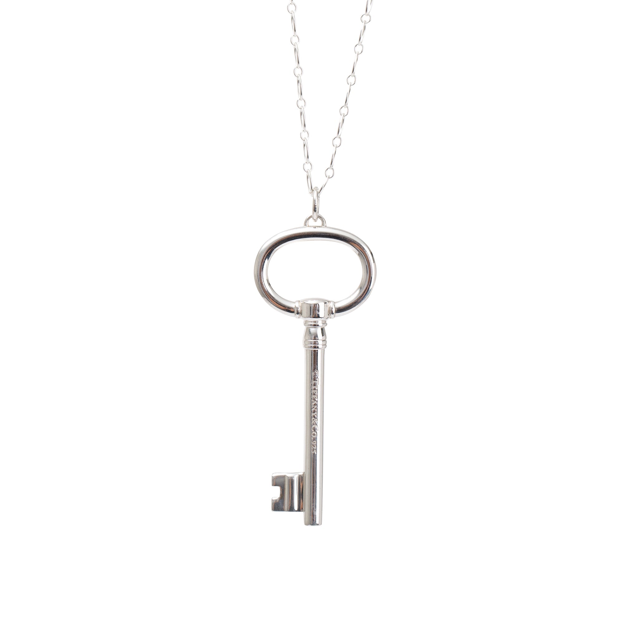 Tiffany & Co. Sterling Silver Large Oval Key Pendant Necklace