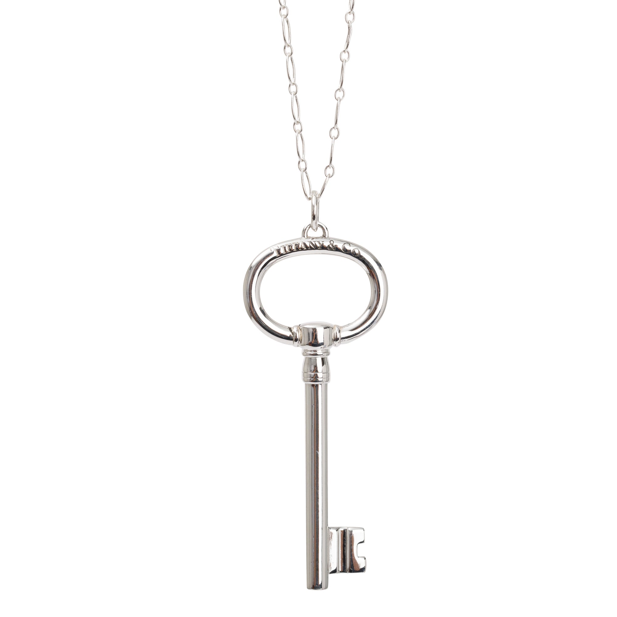 Tiffany & Co. Sterling Silver Large Oval Key Pendant Necklace