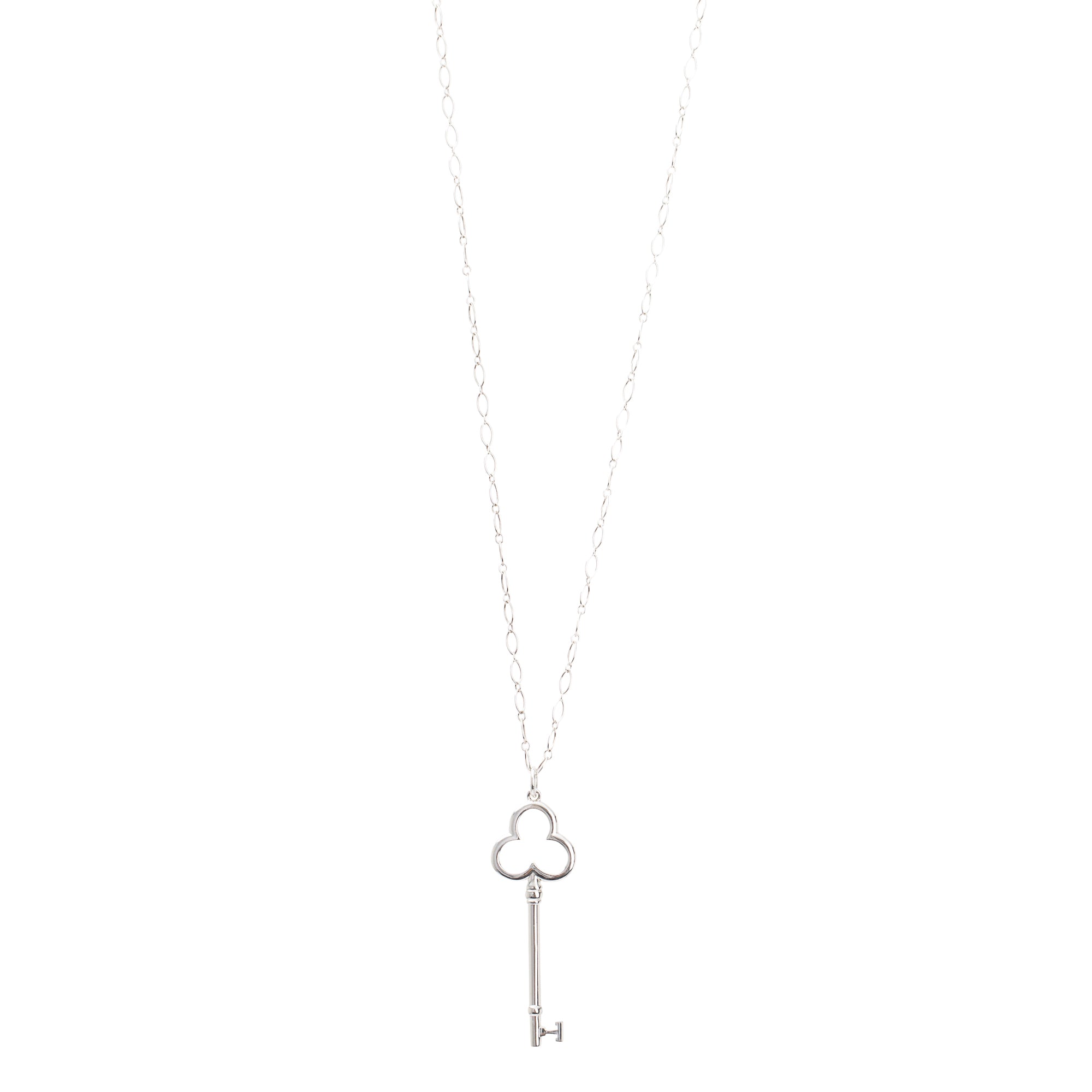 Tiffany & Co. Sterling Silver Large Trefoil Key Pendant Necklace