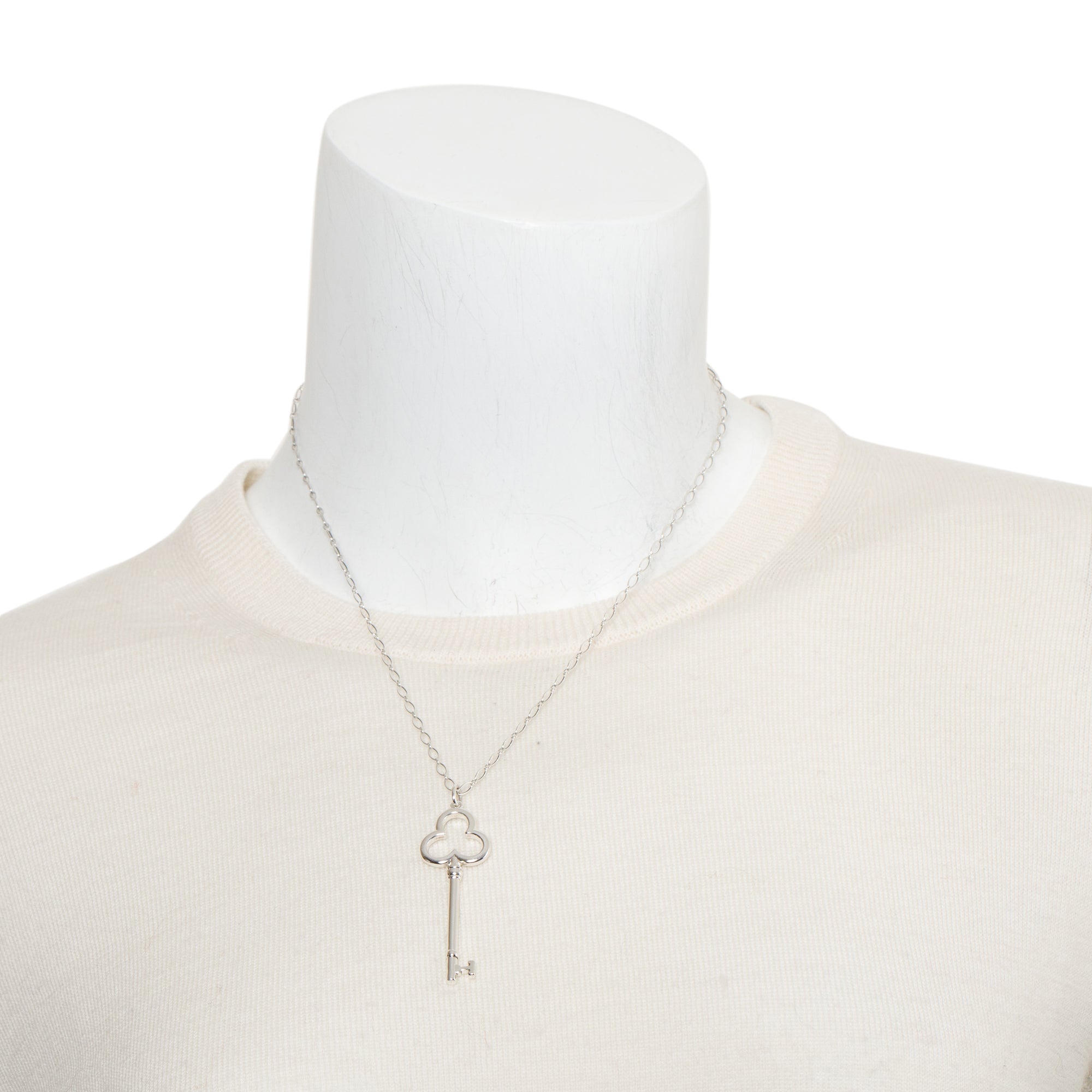 Tiffany & Co. Sterling Silver Large Trefoil Key Pendant Necklace