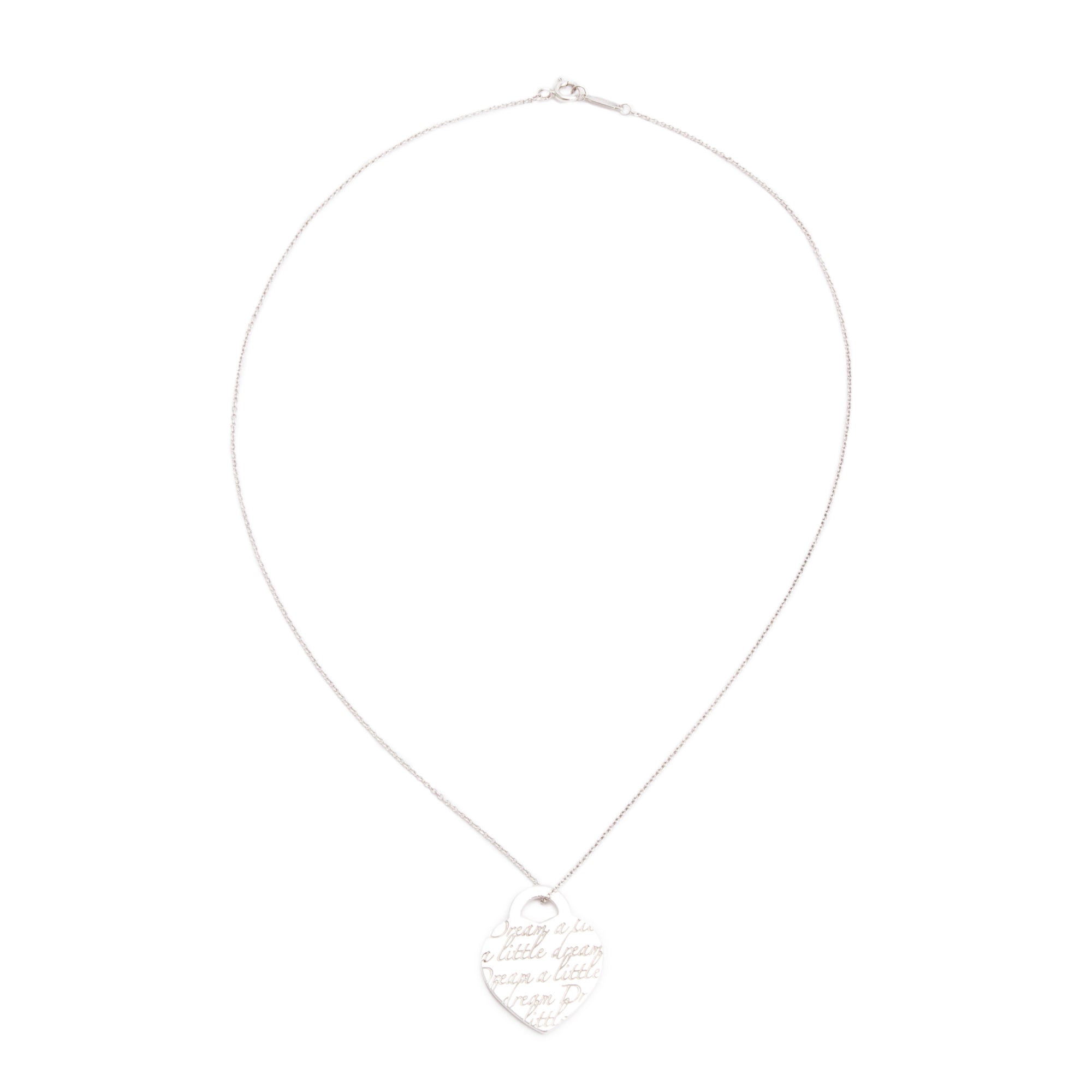 Tiffany & Co. Sterling Silver Medium Notes 'Dream A Little Dream' Heart Tag Pendant Necklace