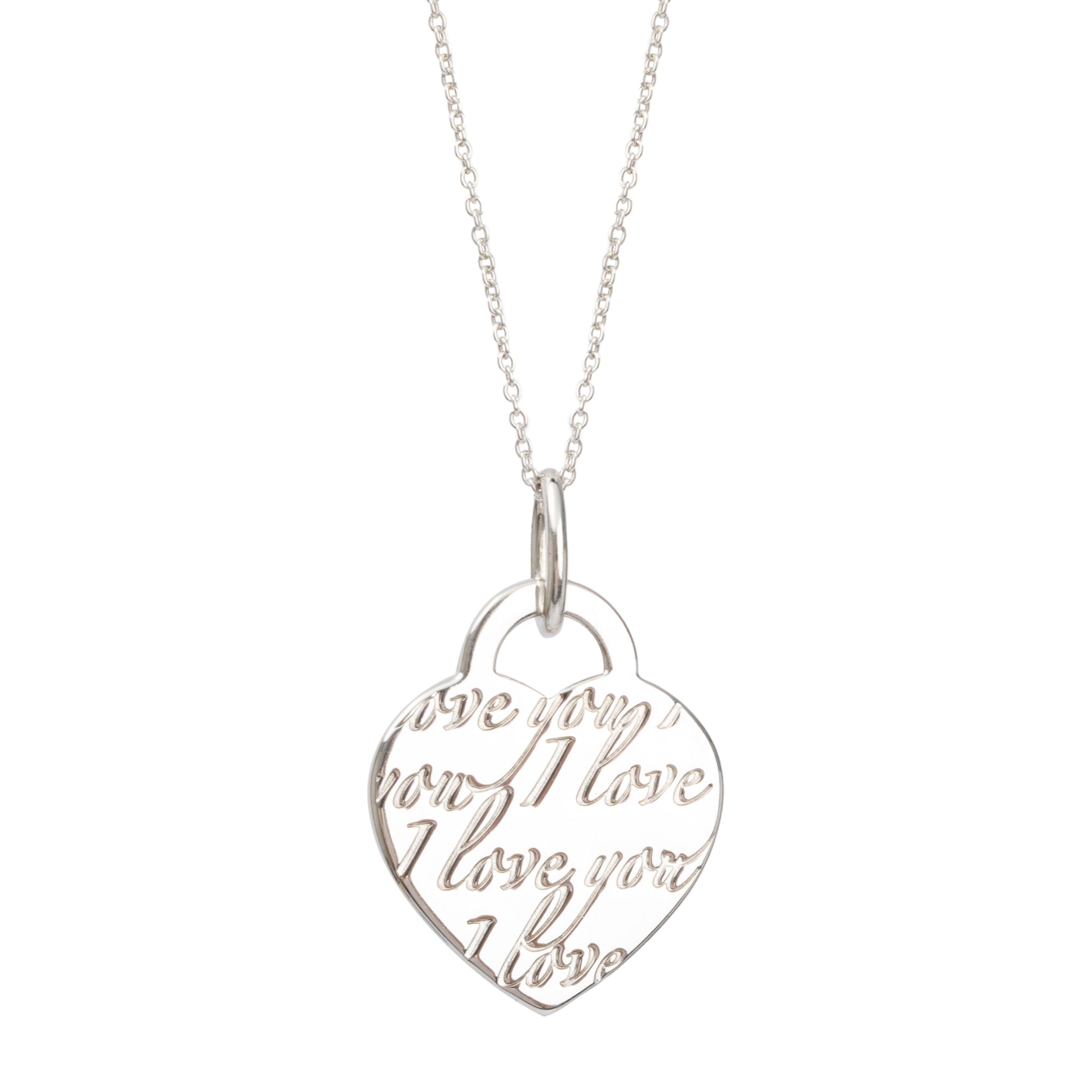 Tiffany & Co. Sterling Silver Medium Notes 'I Love You' Heart Tag Pendant Necklace