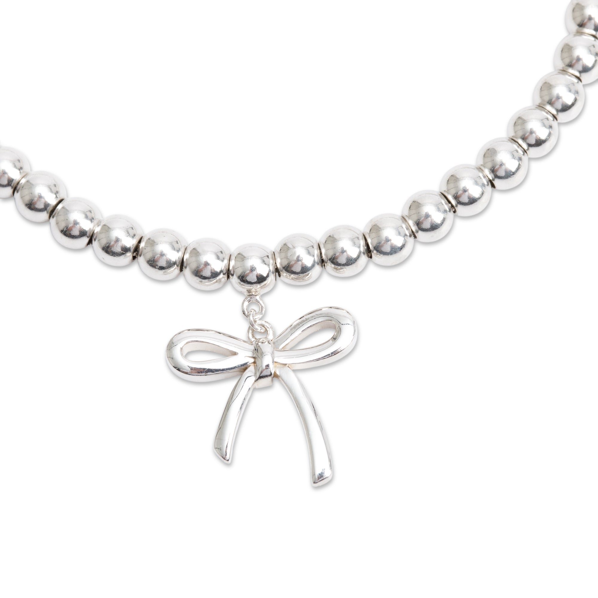 Tiffany & Co. Sterling Silver Mini Bow 4 MM Bead Bracelet