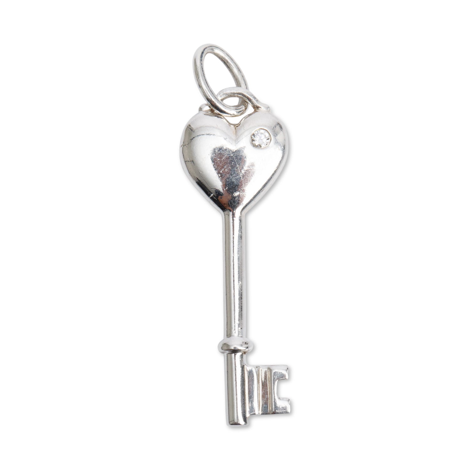 Tiffany & Co. Sterling Silver Mini Diamond Heart Key Pendant
