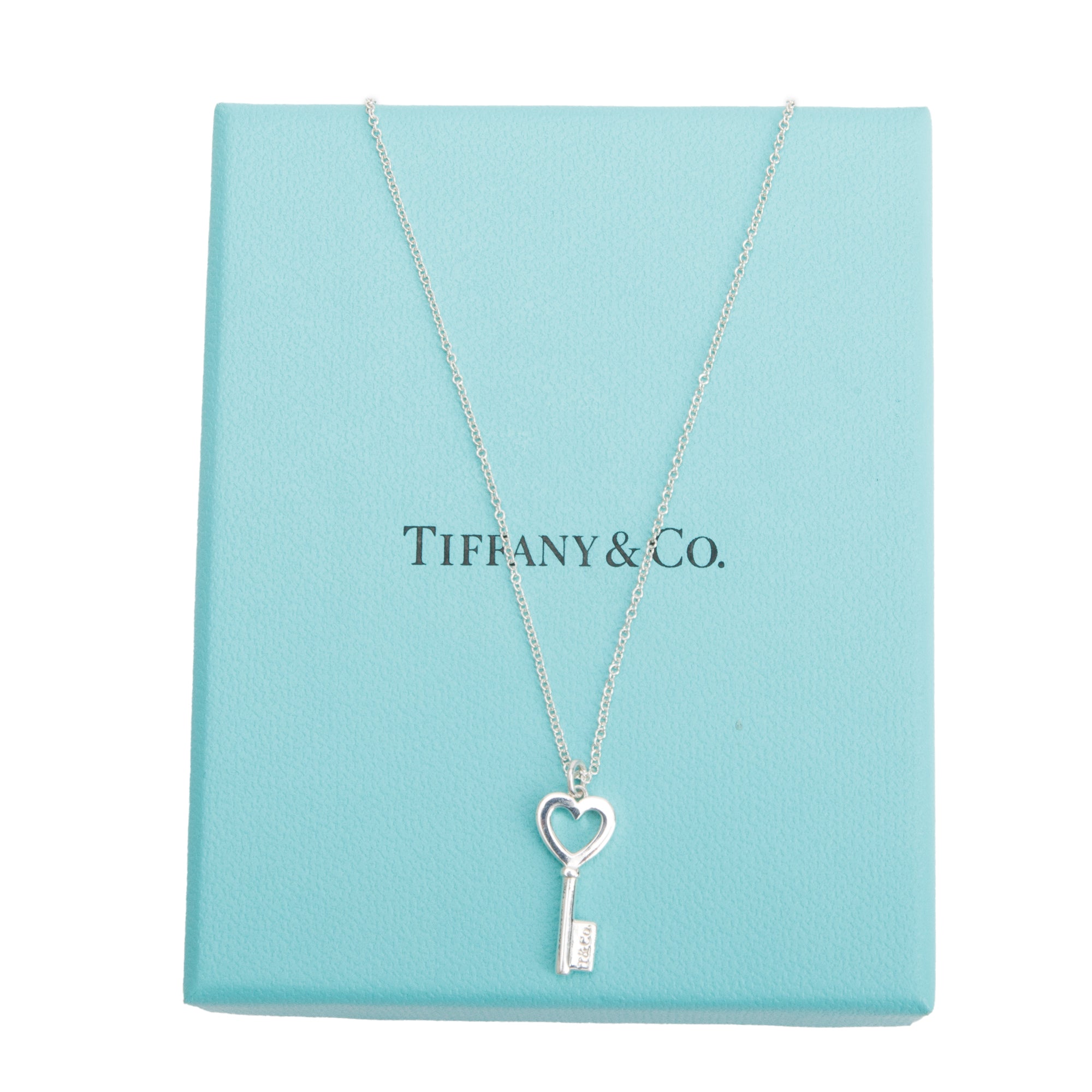 Tiffany & Co. Sterling Silver Mini Heart Key Pendant Necklace w/ Box