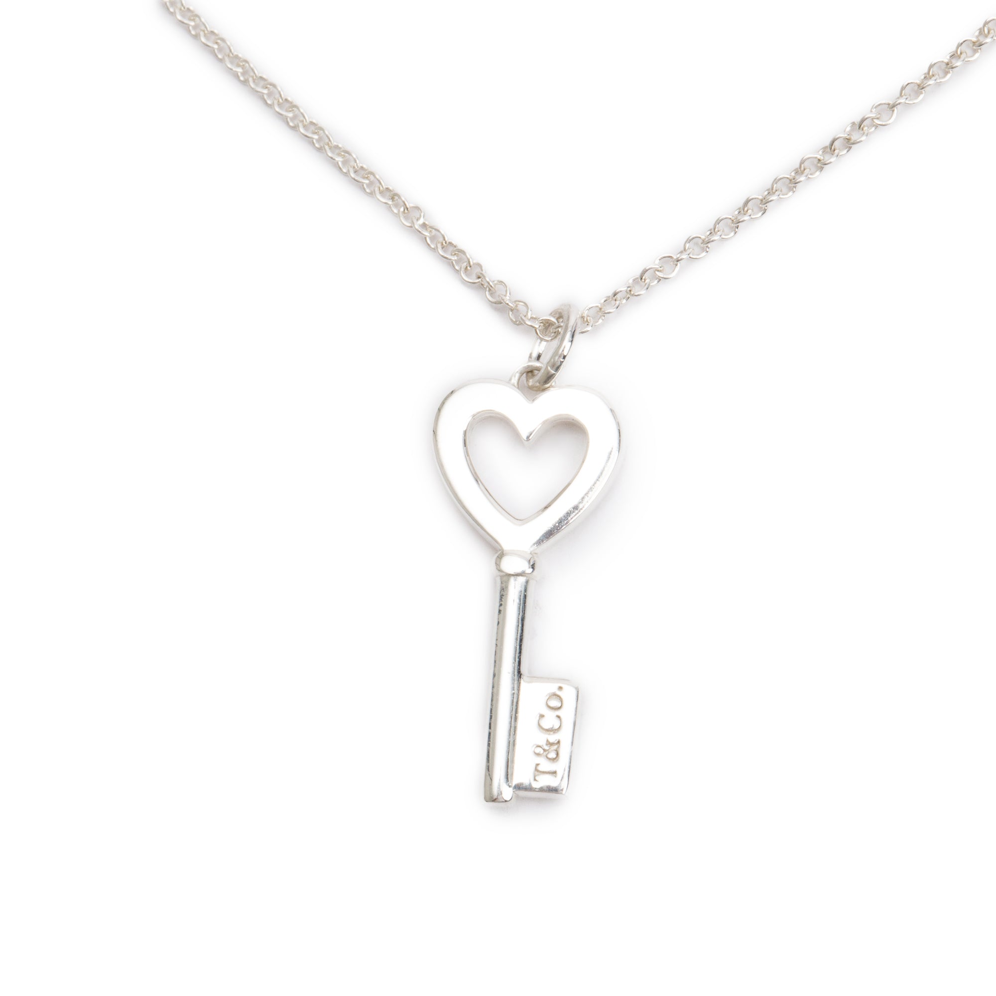 Tiffany & Co. Sterling Silver Mini Heart Key Pendant Necklace w/ Box