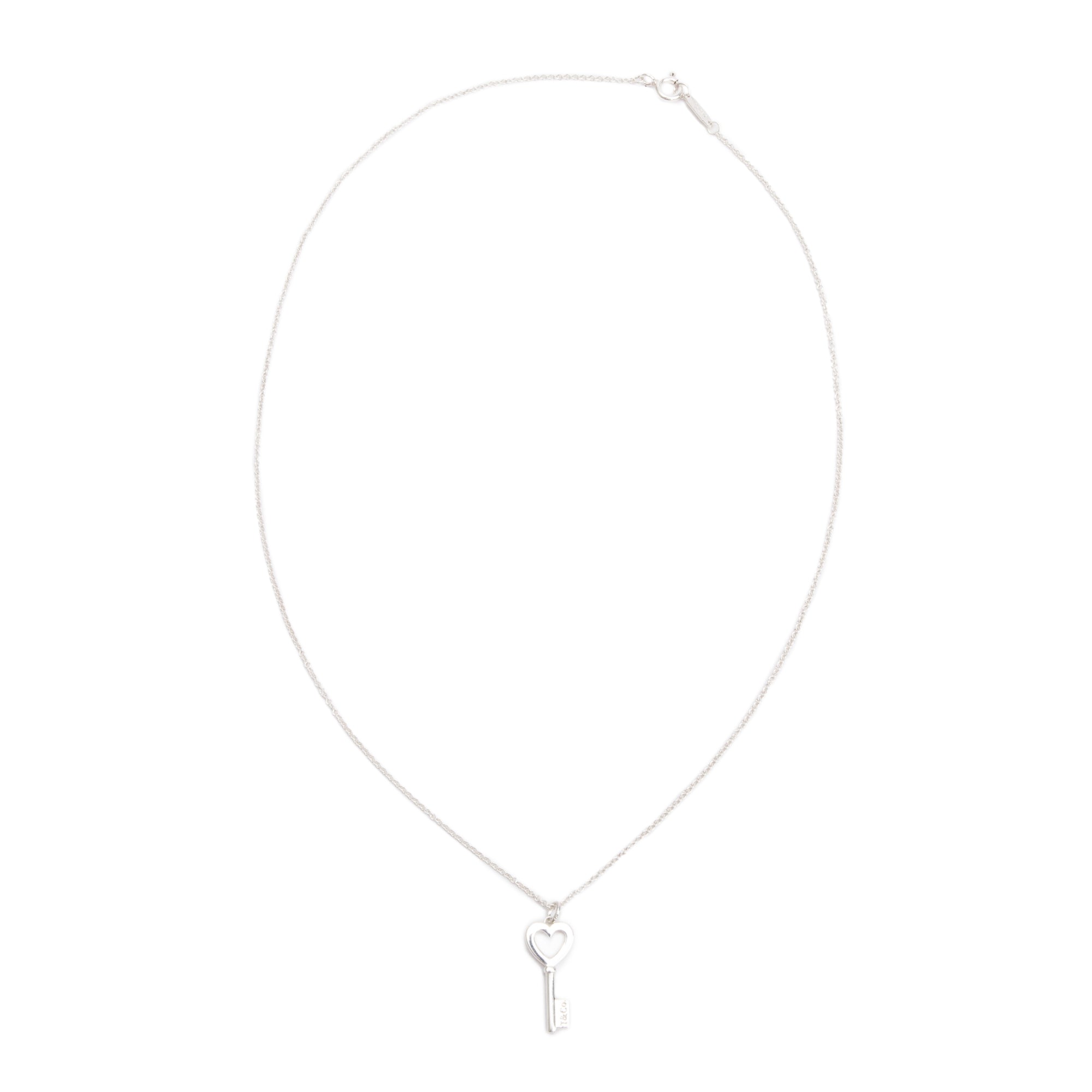 Tiffany & Co. Sterling Silver Mini Heart Key Pendant Necklace w/ Box