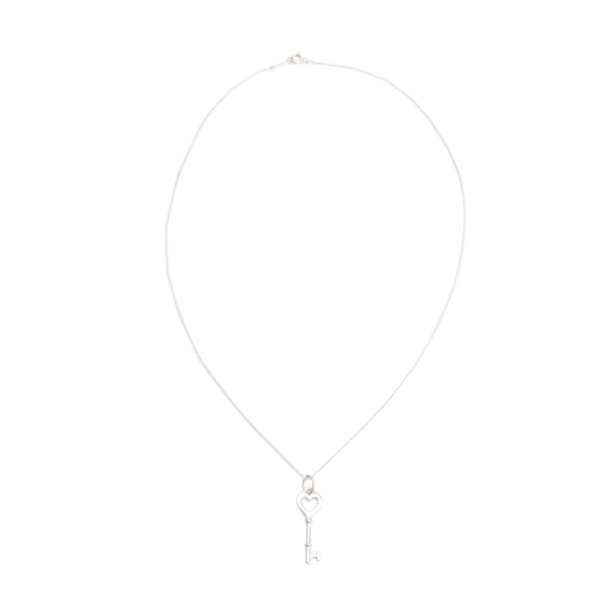 Tiffany & Co. Sterling Silver Mini Heart Key Pendant Necklace