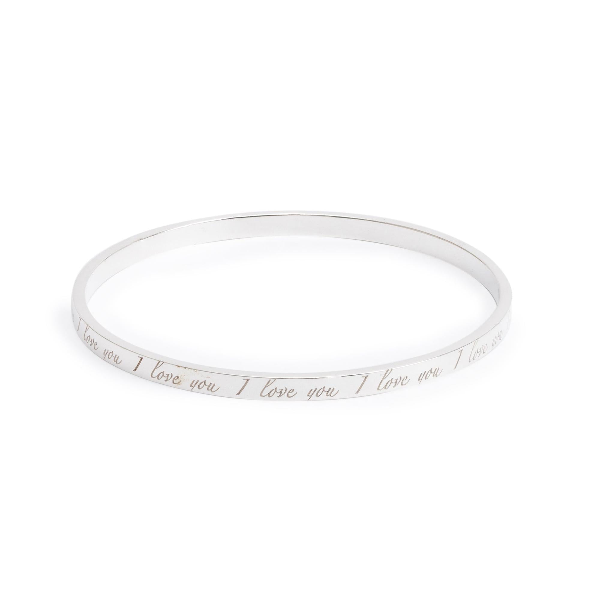 Tiffany & Co. Sterling Silver Narrow 'I Love You' Notes Bangle Bracelet