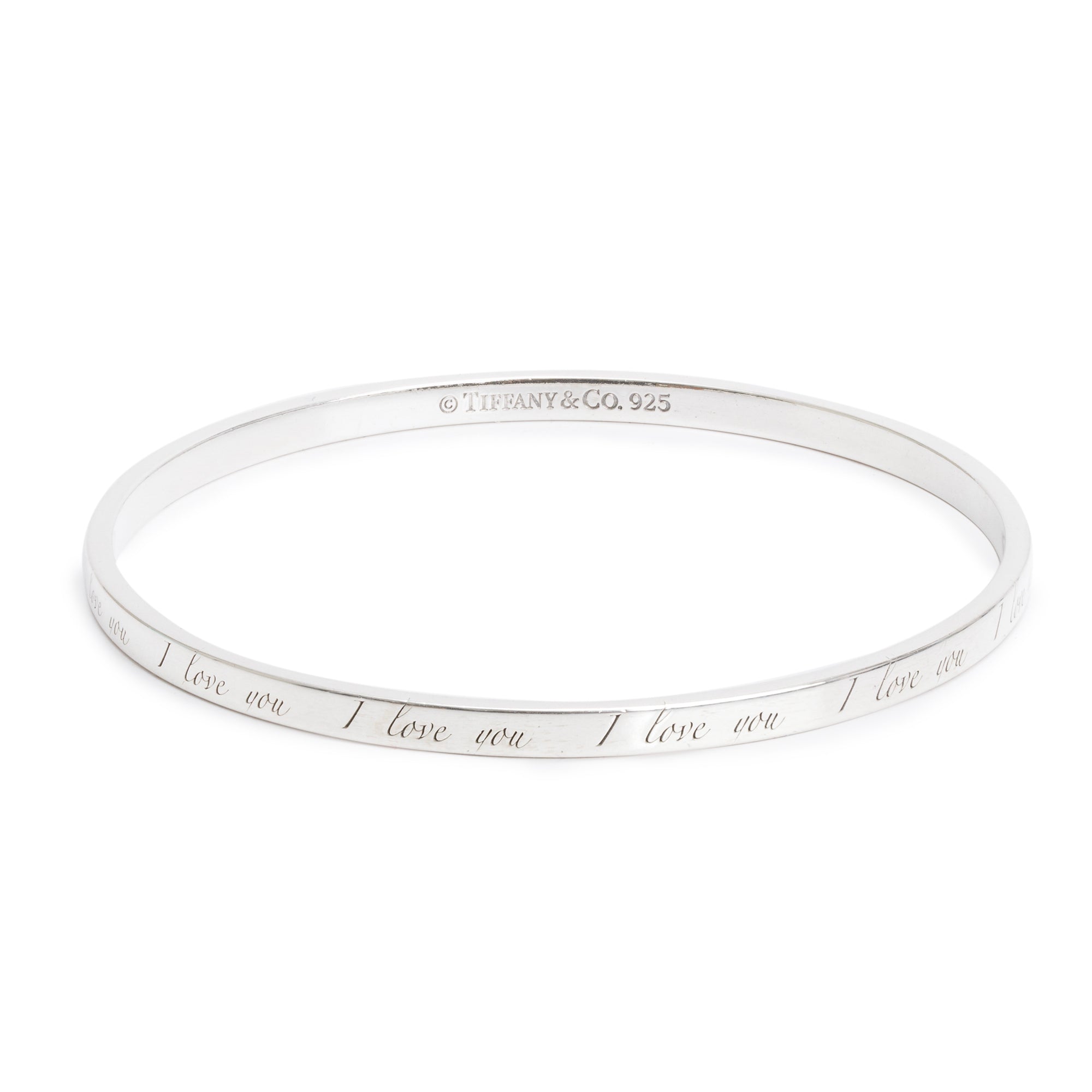 Tiffany & Co. Sterling Silver Narrow 'I Love You' Notes Bangle Bracelet