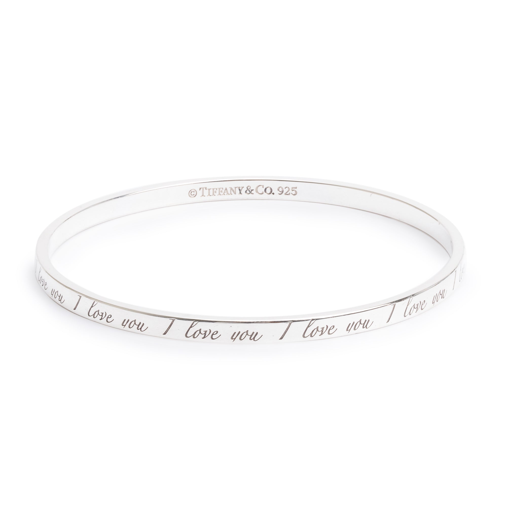 Tiffany & Co. Sterling Silver Narrow 'I Love You' Notes Bangle Bracelet