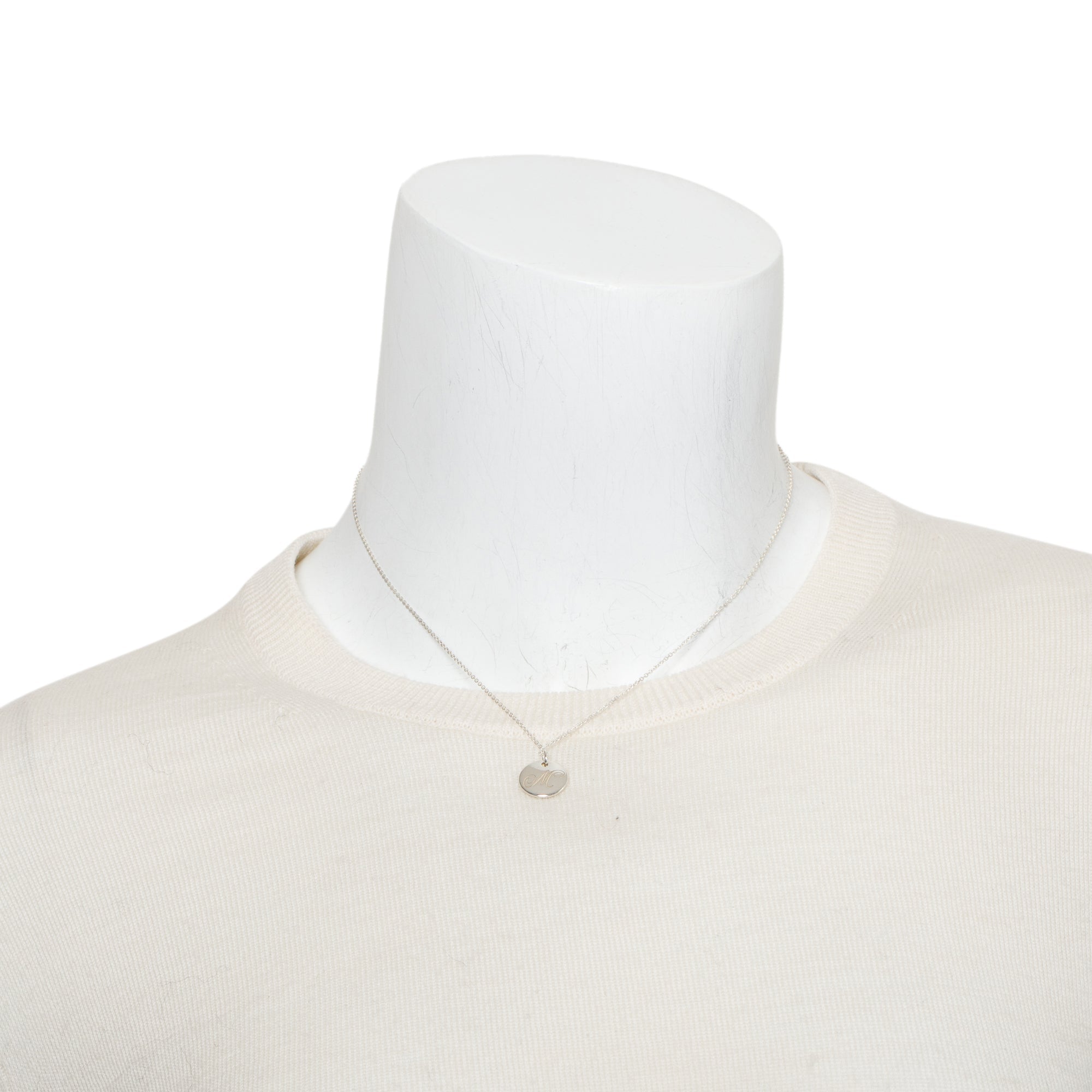 Tiffany & Co. Sterling Silver Notes Letter 'M' Disc Charm Pendant Necklace