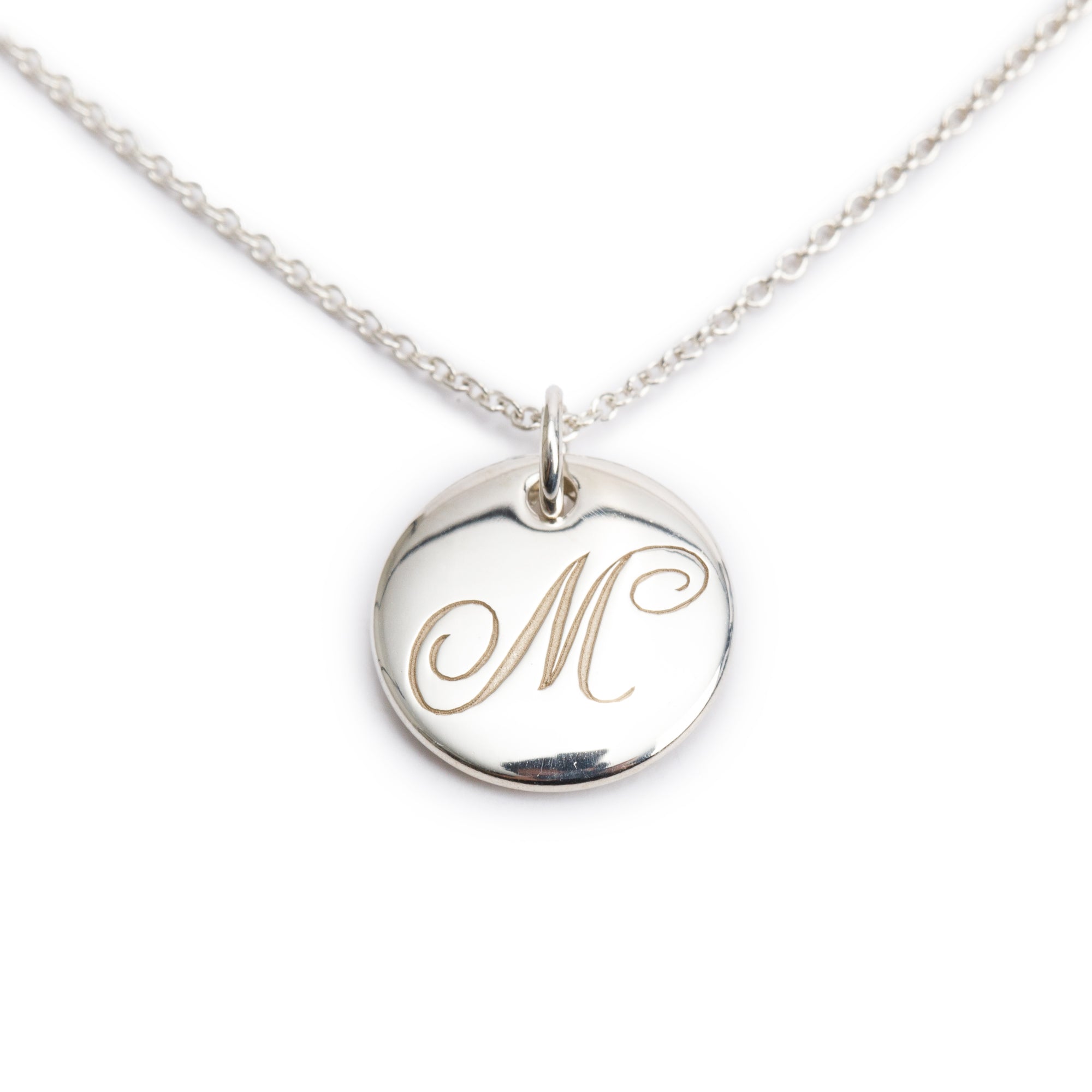 Tiffany & Co. Sterling Silver Notes Letter 'M' Disc Charm Pendant Necklace