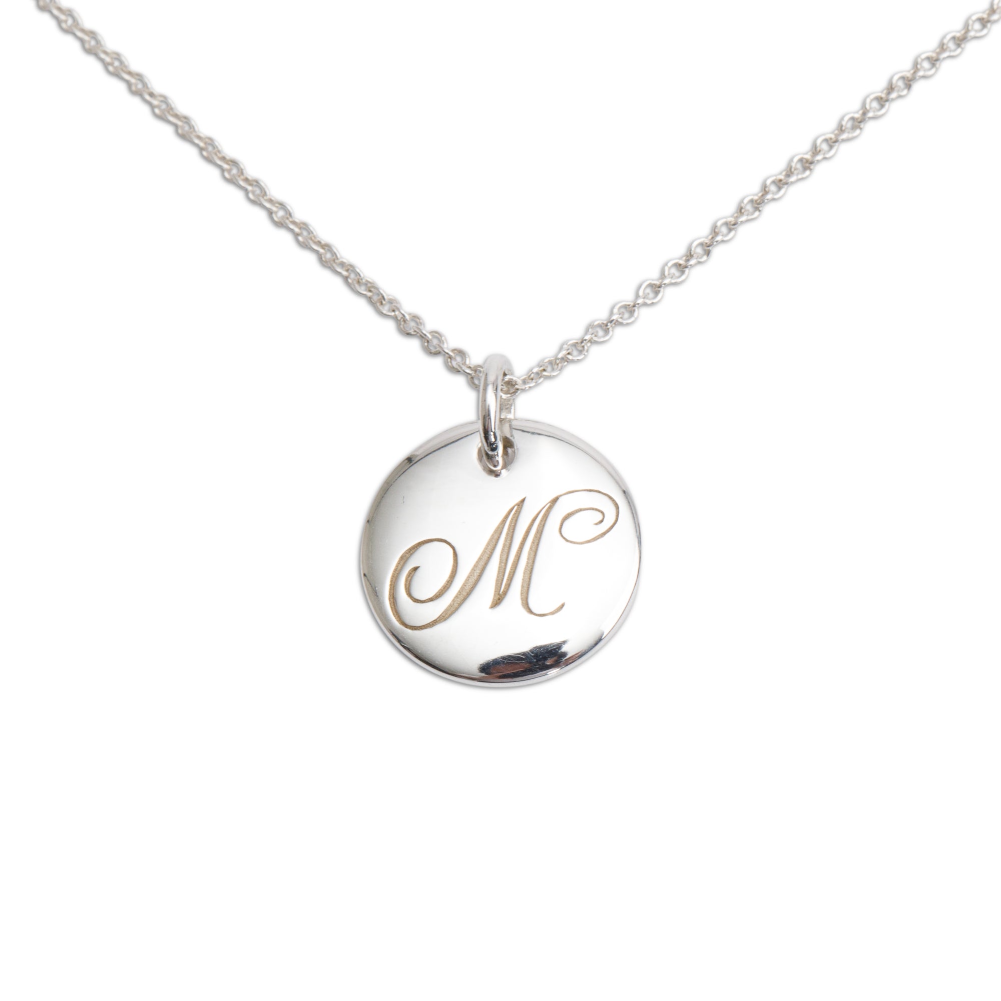 Tiffany & Co. Sterling Silver Notes Letter 'M' Disc Charm Pendant Necklace