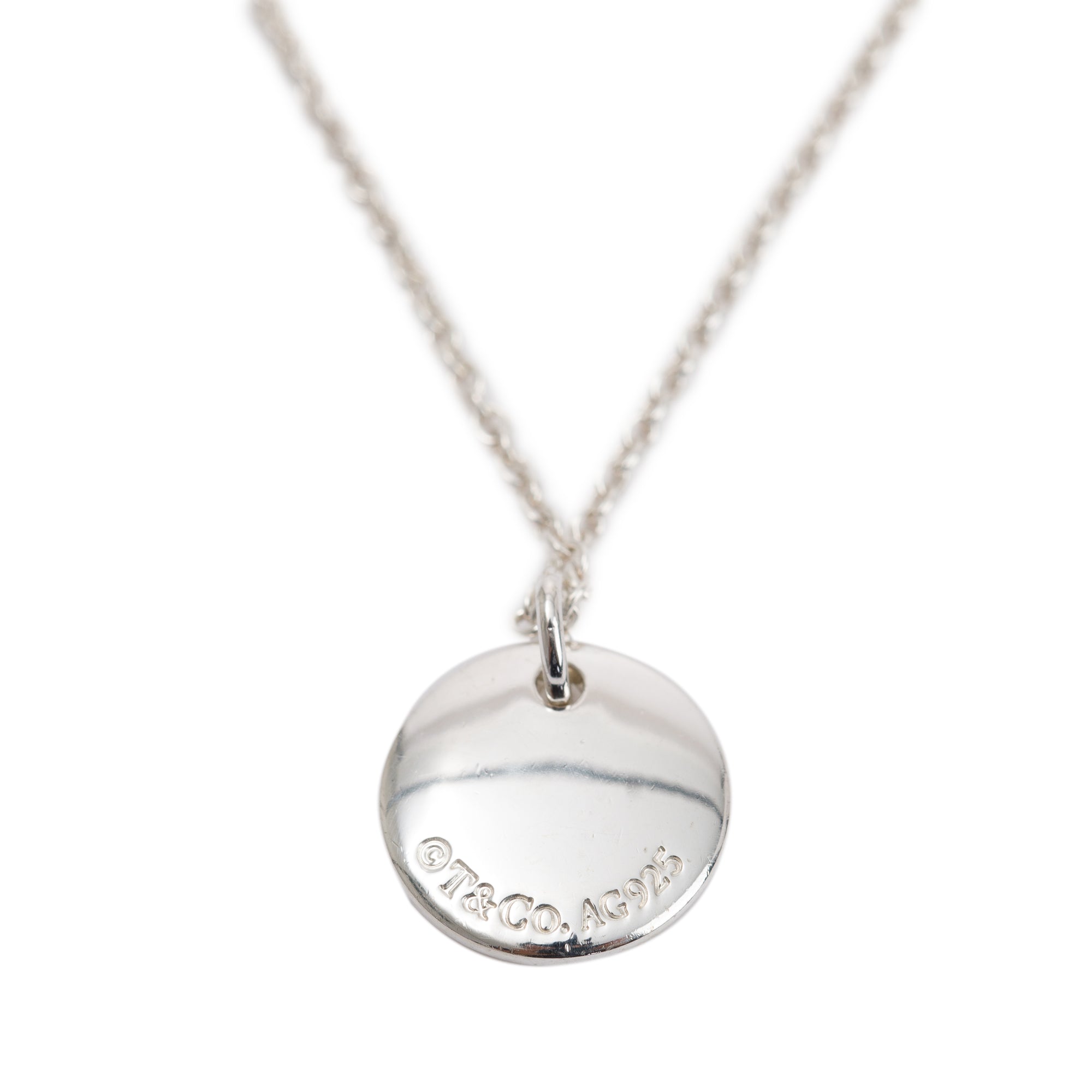 Tiffany & Co. Sterling Silver Notes Letter 'T' Disc Charm Pendant Necklace
