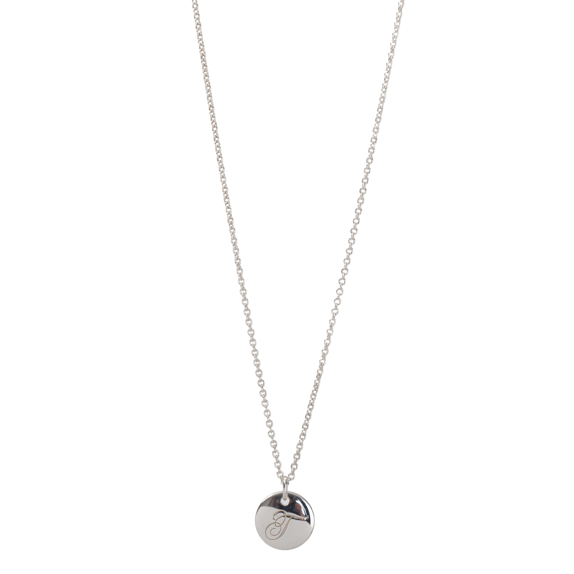 Tiffany & Co. Sterling Silver Notes Letter 'T' Disc Charm Pendant Necklace