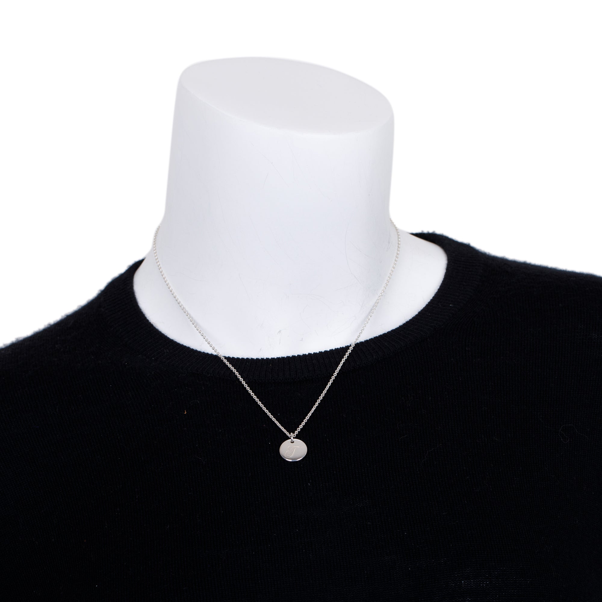 Tiffany & Co. Sterling Silver Notes Letter 'T' Disc Charm Pendant Necklace