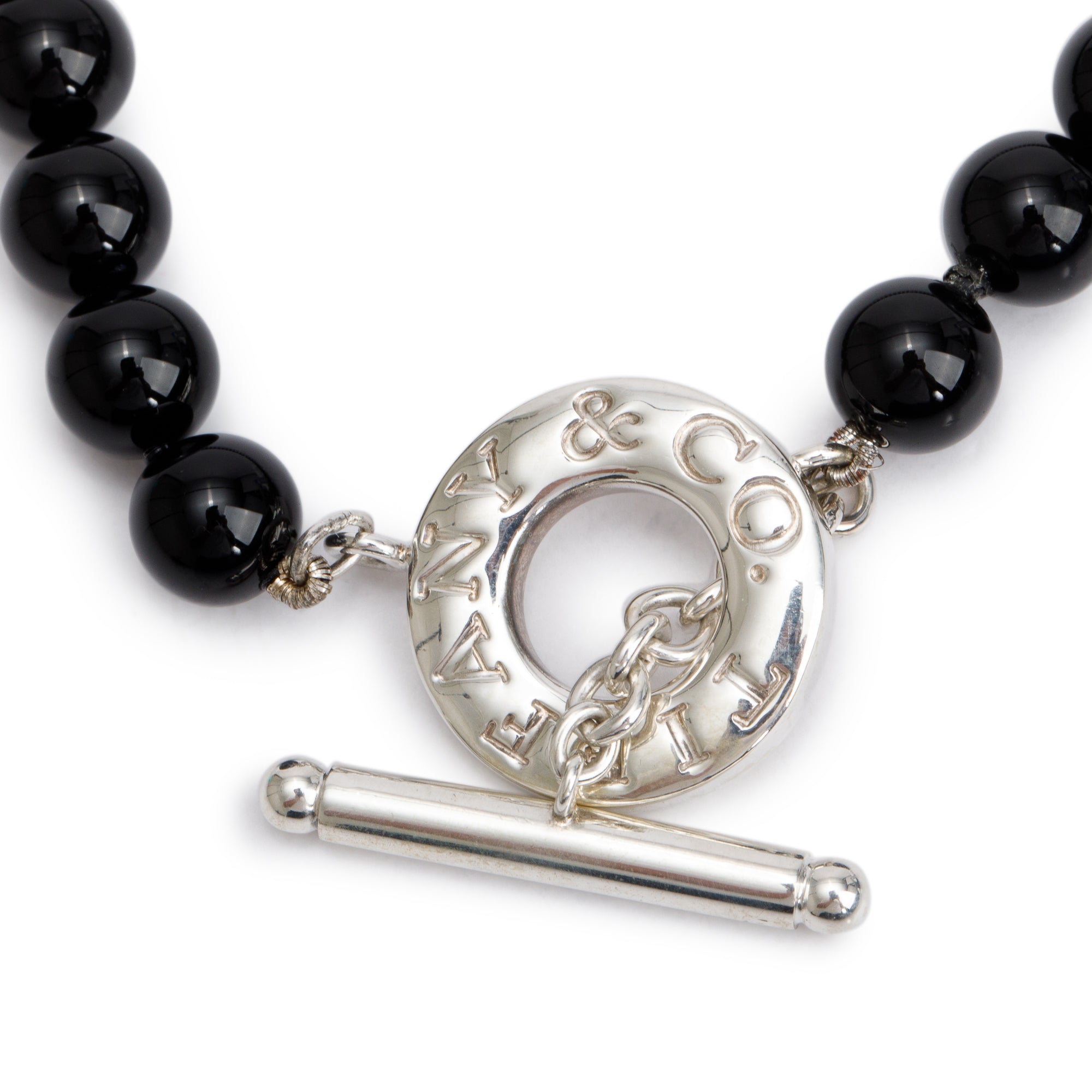Tiffany & Co. Sterling Silver Onyx Bead Toggle Necklace