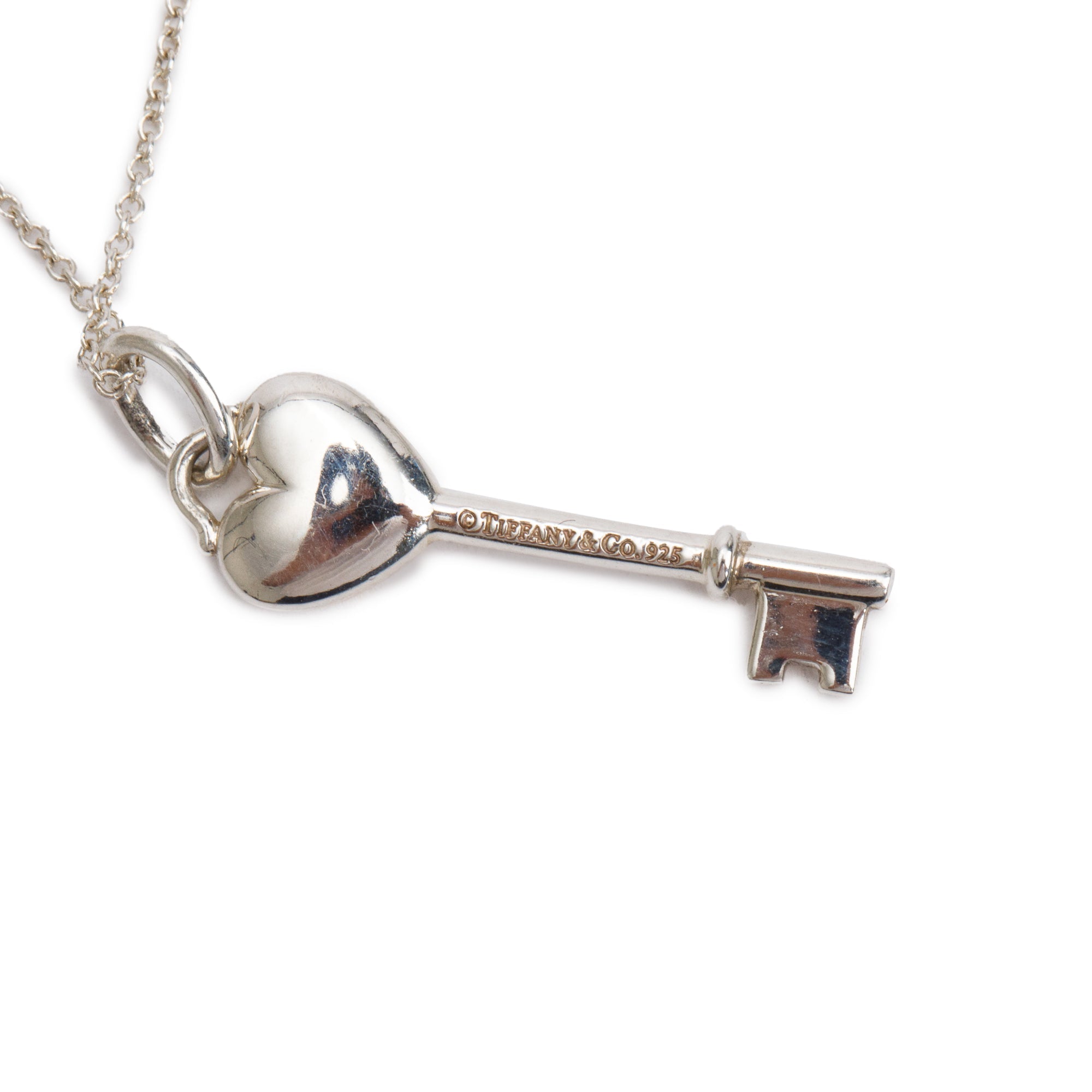 Tiffany & Co. Sterling Silver Pink Sapphire Mini Heart Key Pendant Necklace