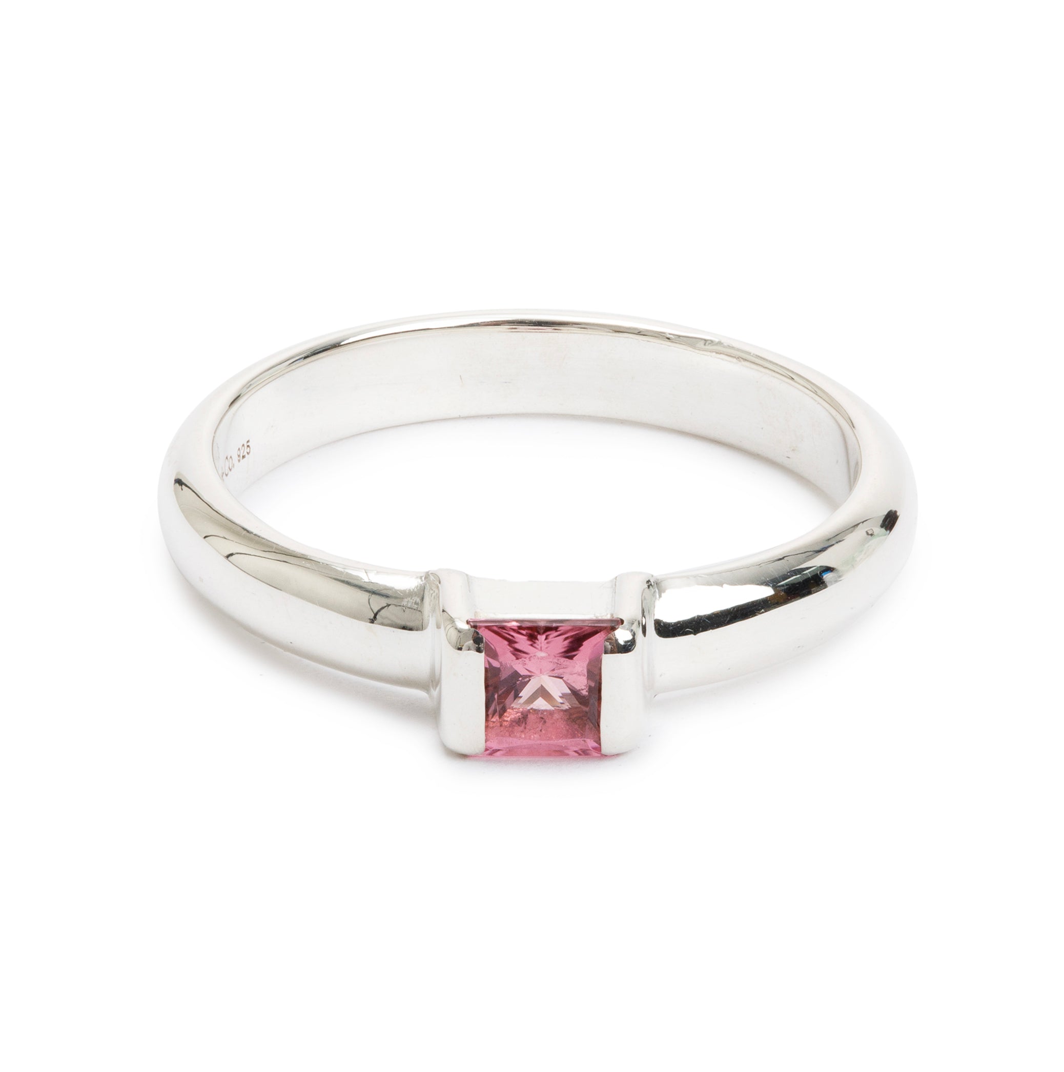 Tiffany & Co. Sterling Silver Pink Tourmaline Square Stacking Ring, Size 6.5