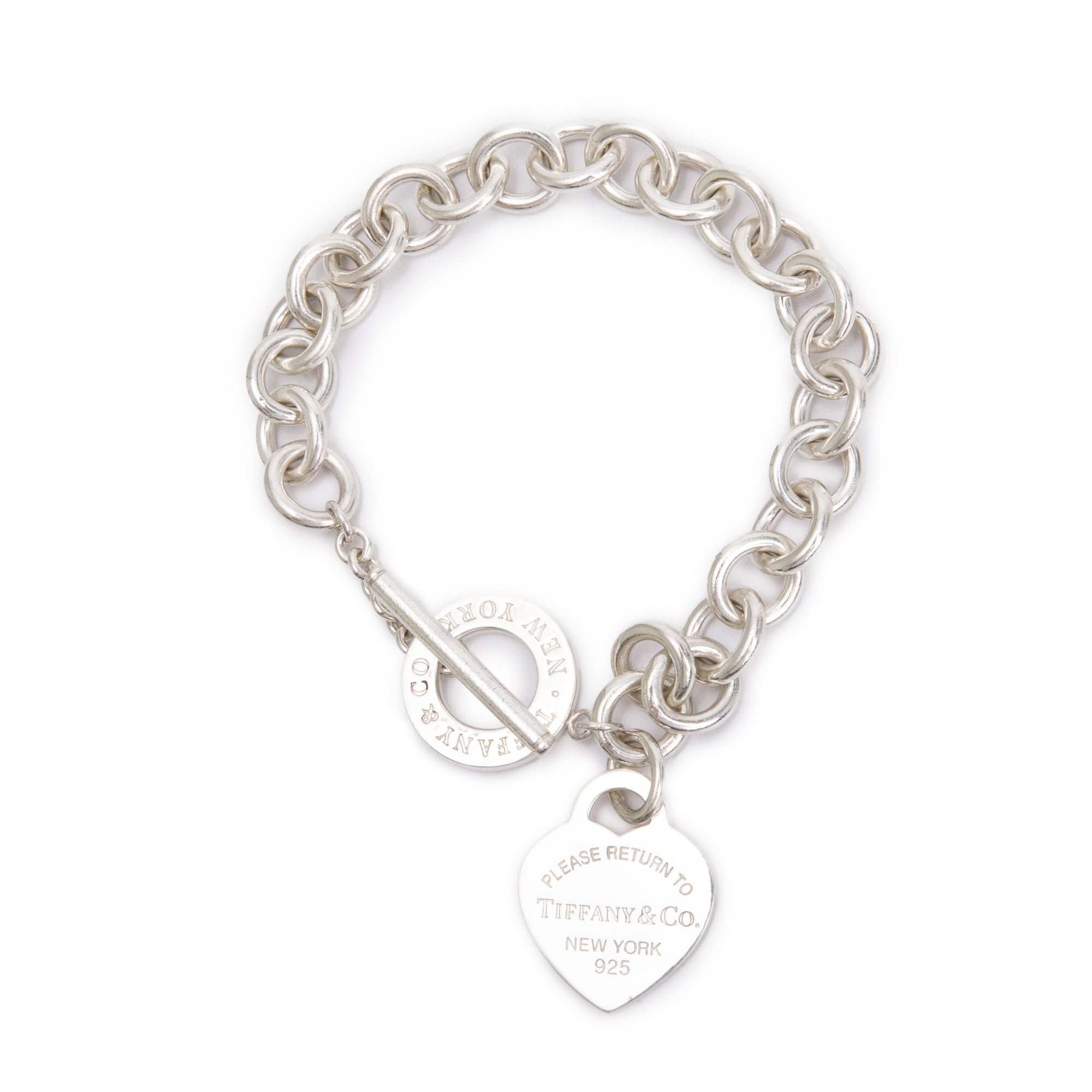 Tiffany & Co. Sterling Silver Return To Tiffany Heart Tag Charm Bracelet with Toggle Clasp w/ Box