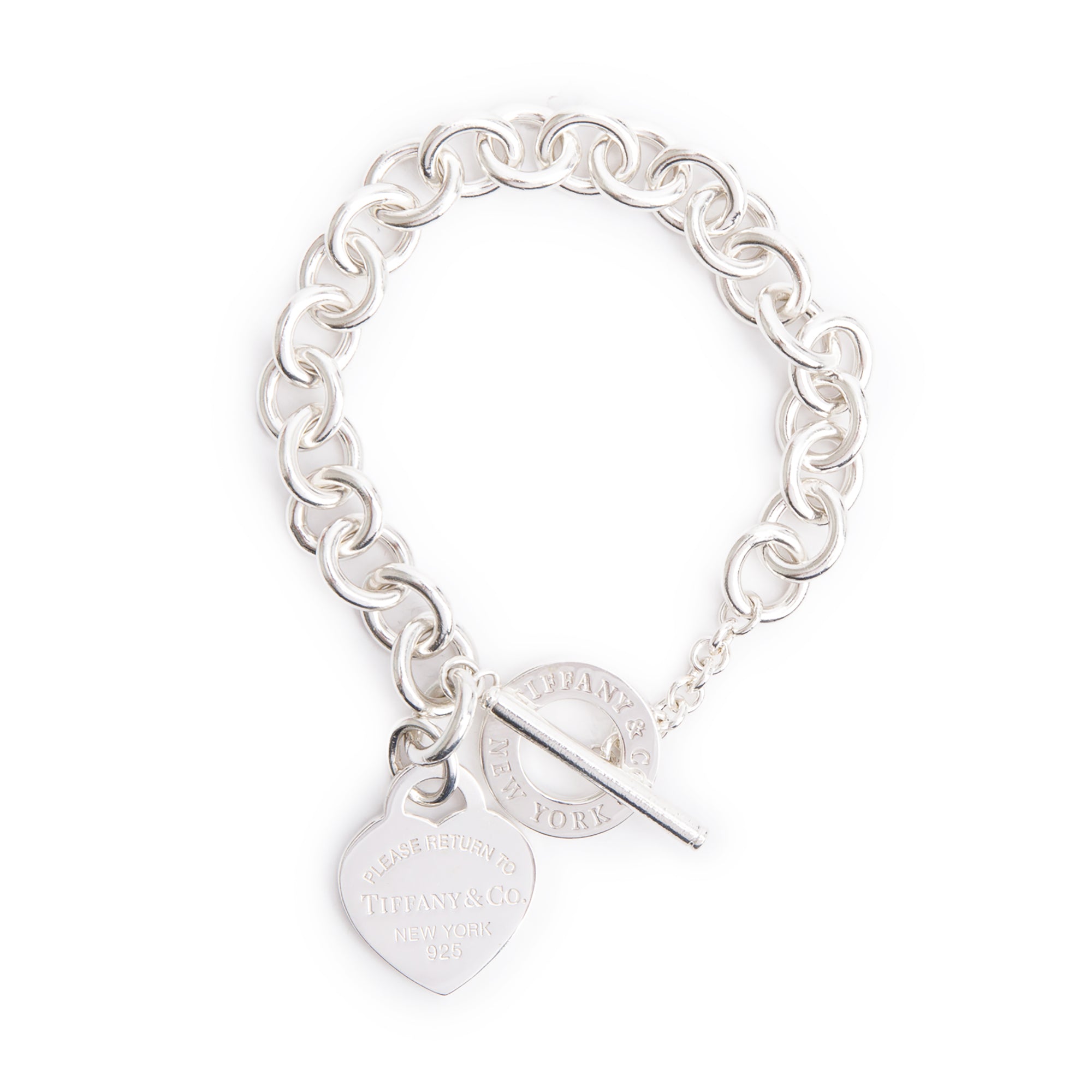 Tiffany & Co. Sterling Silver Return To Tiffany Heart Tag Charm Bracelet with Toggle Clasp w/ Box