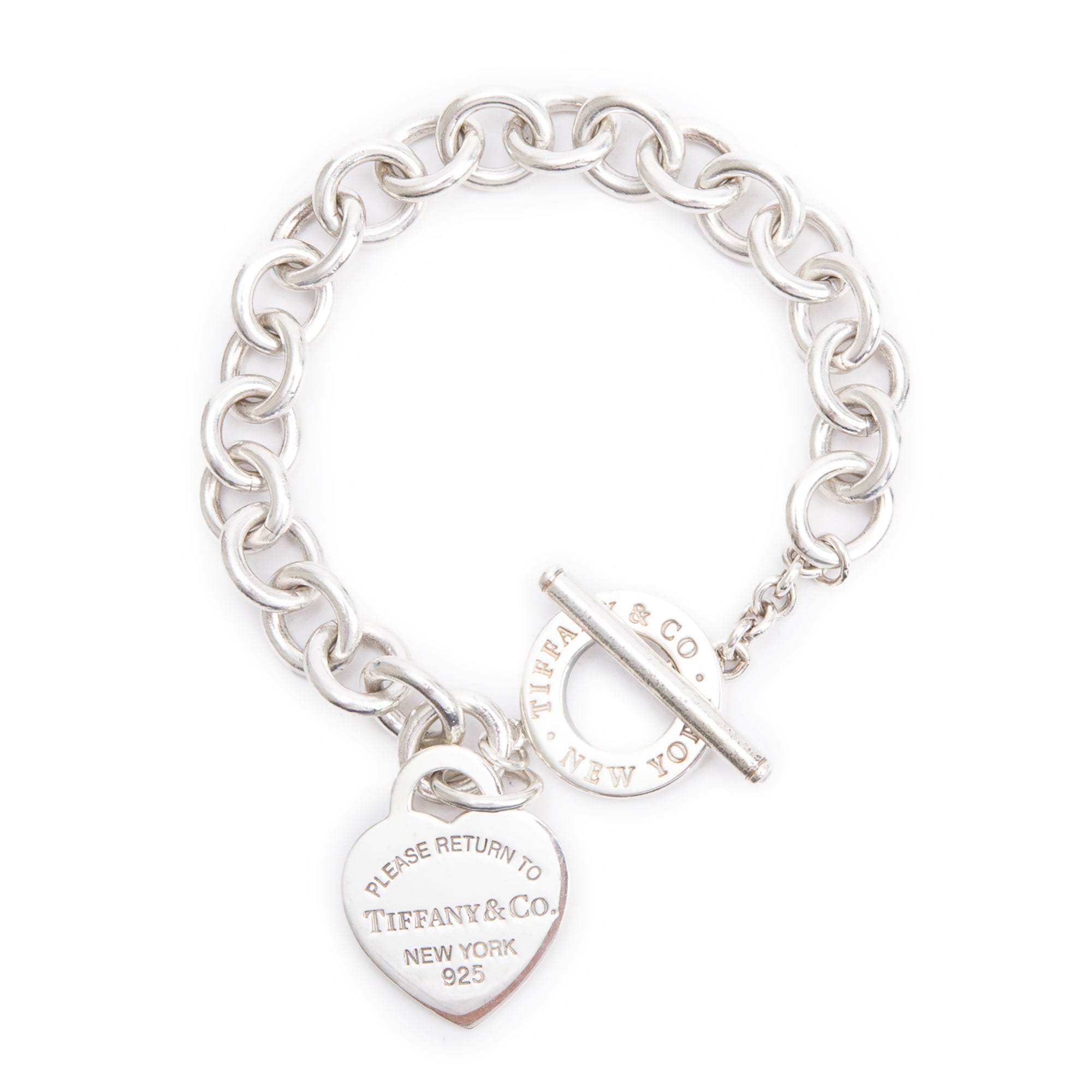 Tiffany & Co. Sterling Silver Return To Tiffany Heart Tag Charm Bracelet with Toggle Clasp w/ Box