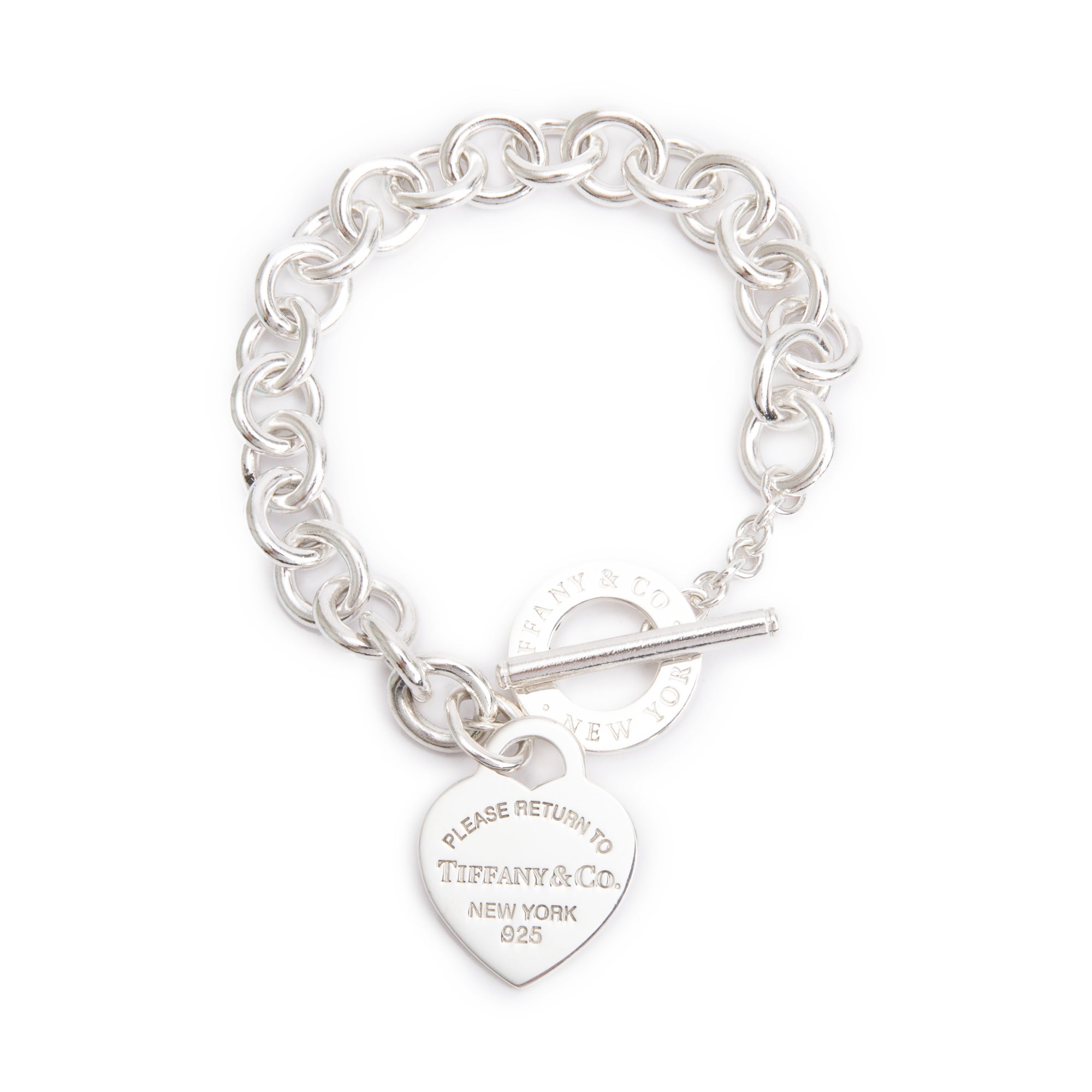 Tiffany & Co. Sterling Silver Return To Tiffany Heart Tag Charm Bracelet with Toggle Clasp w/ Box