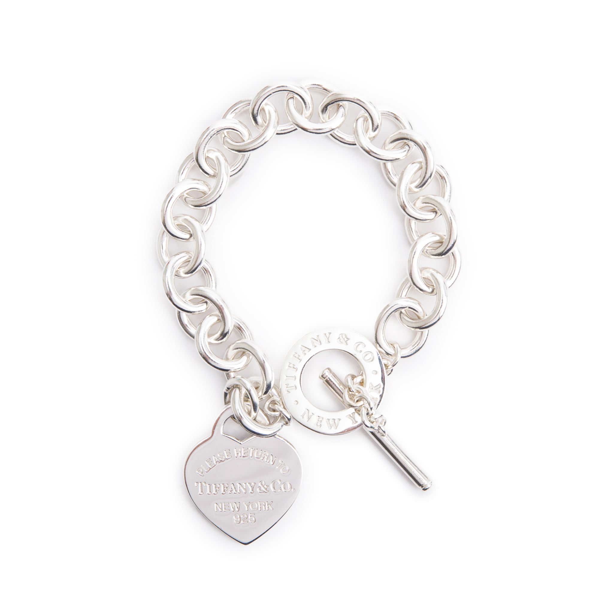 Tiffany & Co. Sterling Silver Return To Tiffany Heart Tag Charm Bracelet with Toggle Clasp w/ Box